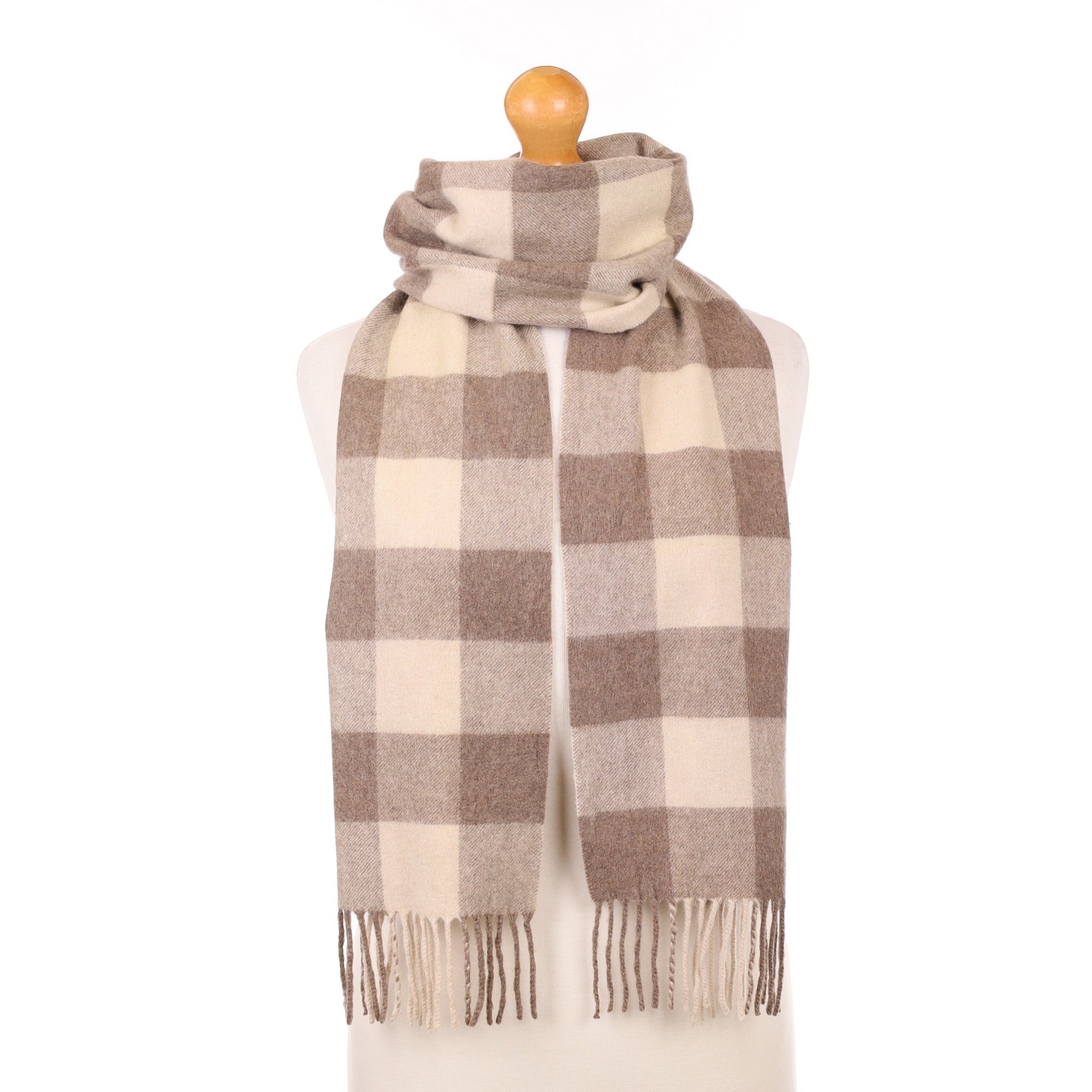 Mocha and Oatmeal Checked Cashmere Woven Scarf