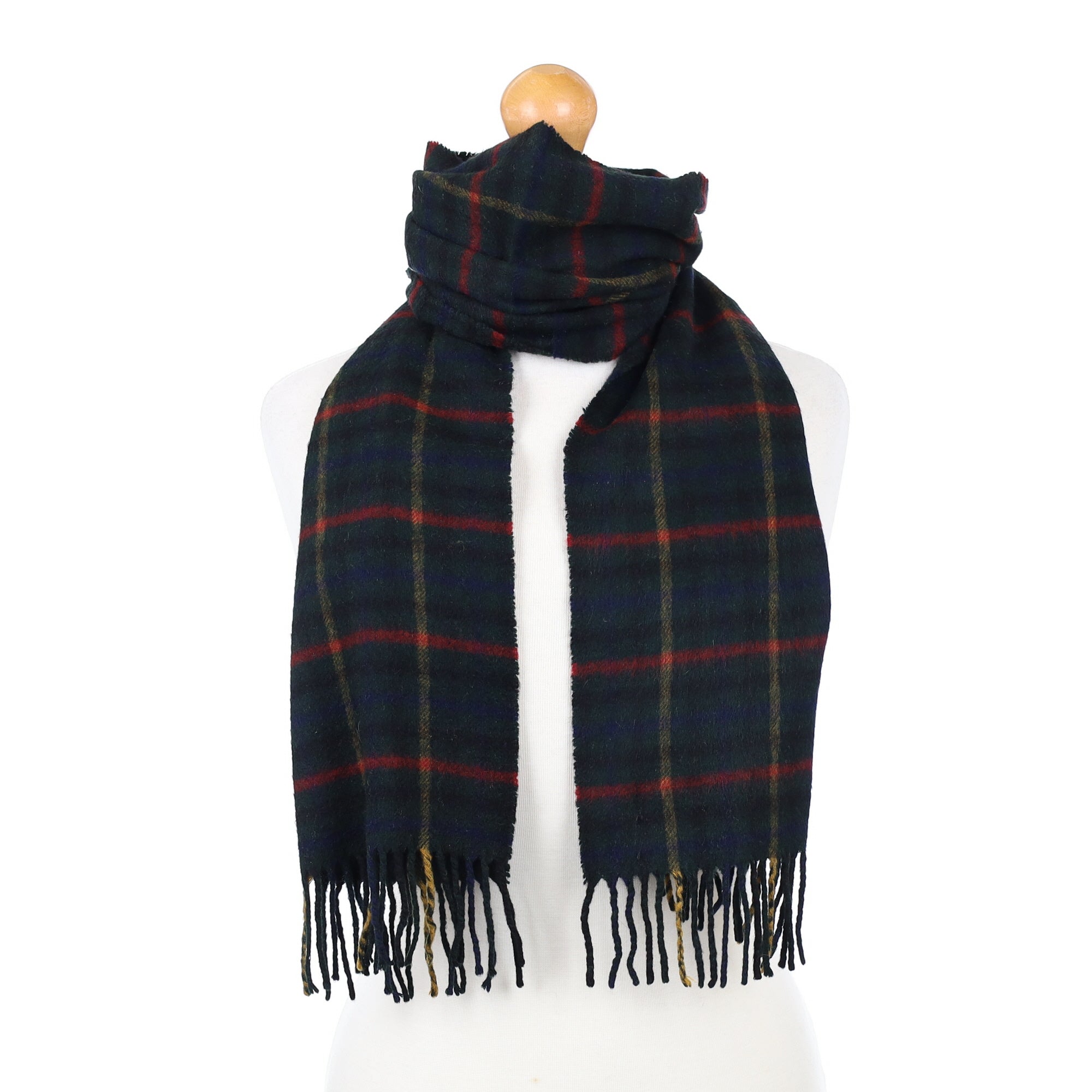 Green Red and Yellow Checked Cashmere Woven Scarf