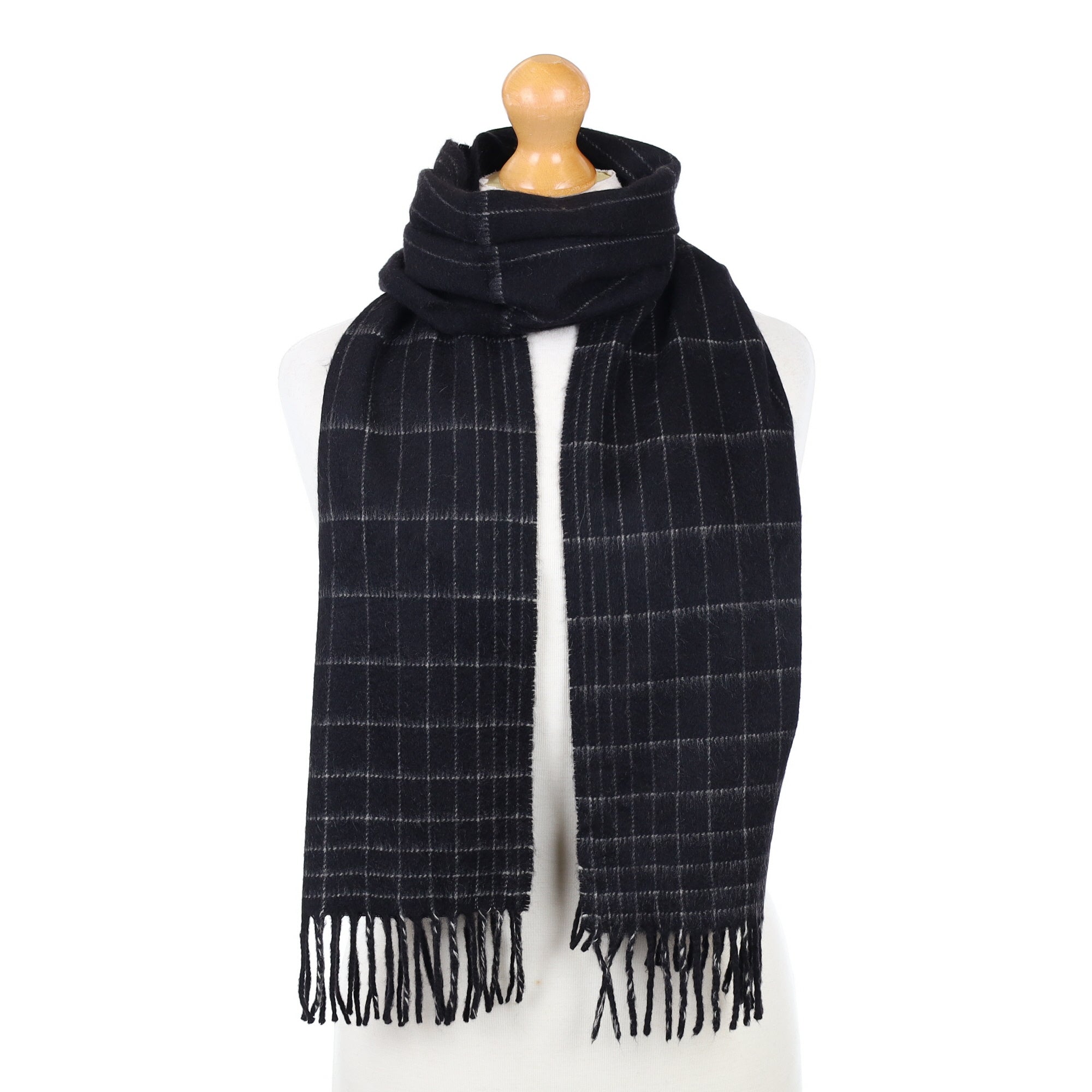 Black and Cream Checked Cashmere Woven Scarf