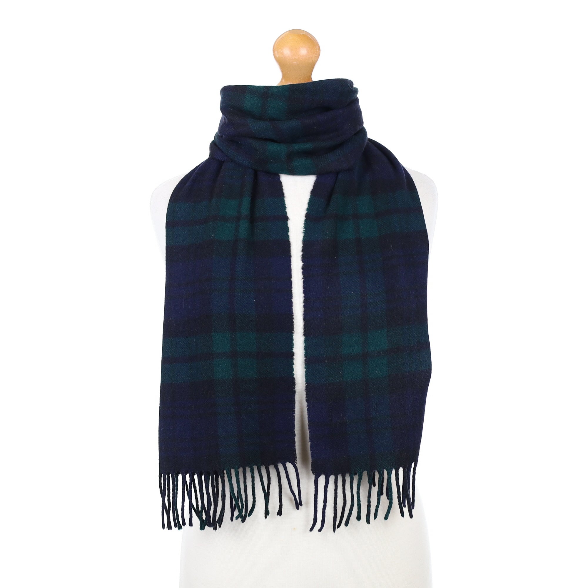 Green and Navy Checked Cashmere Woven Scarf