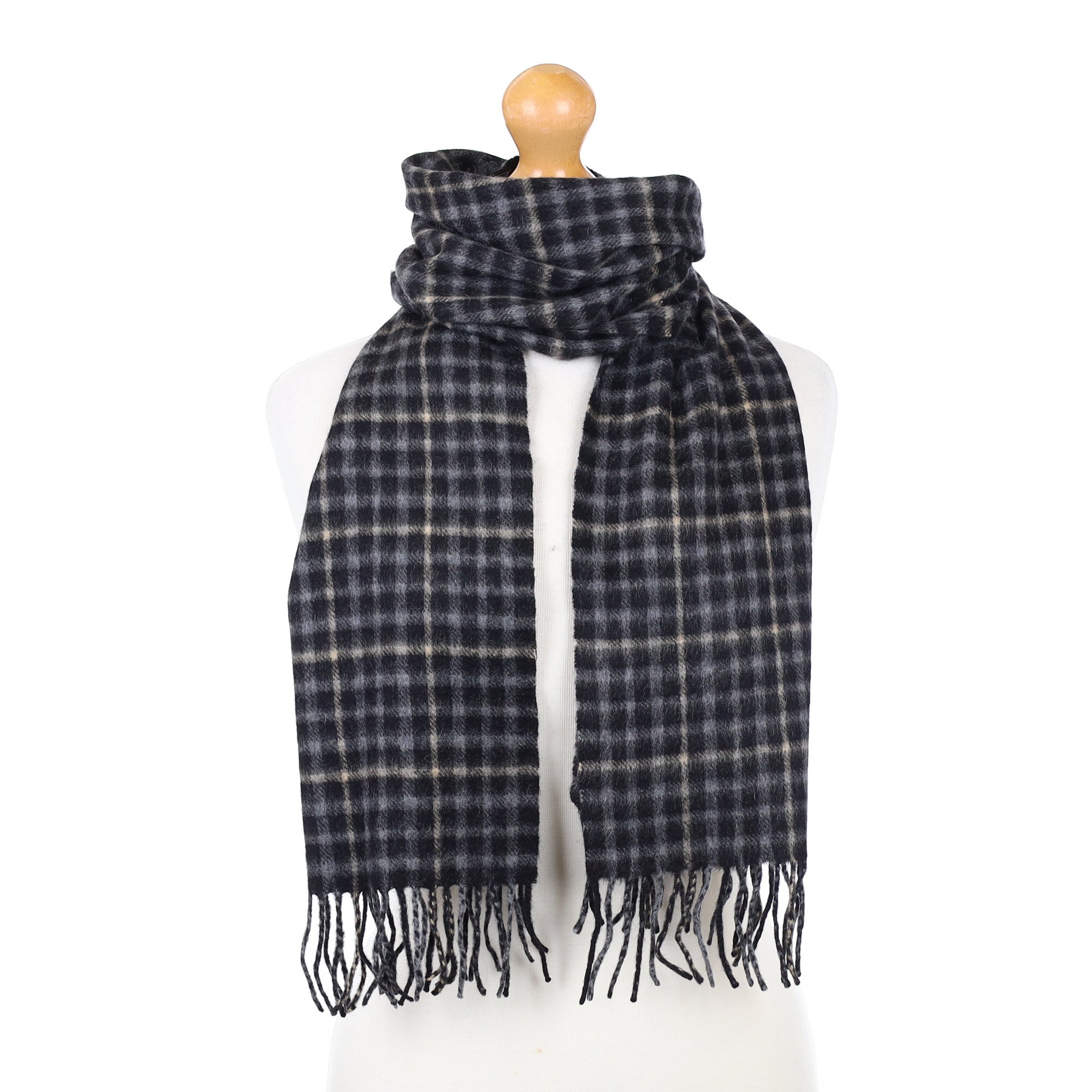 Scottish Grey and Black Checked Woven Scarf