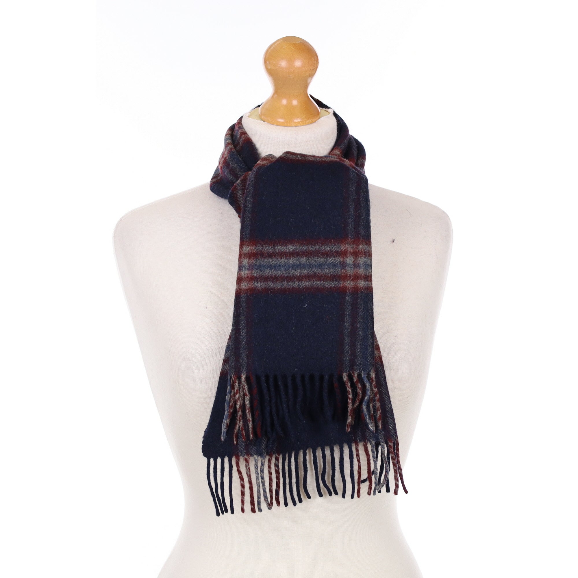 Navy Checked Cashmere Woven Scarf