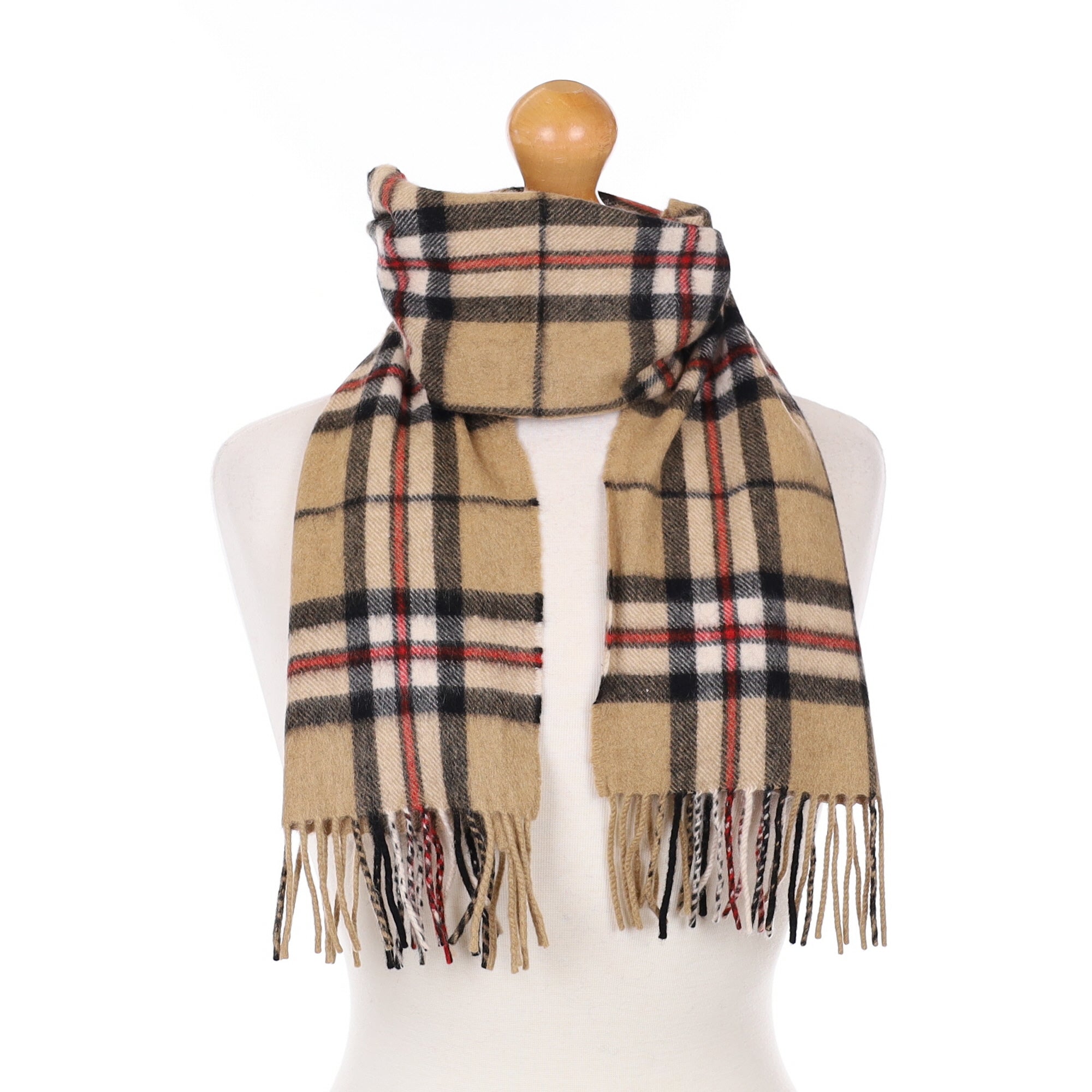Scottish Camel Brown Checked Cashmere Woven Scarf