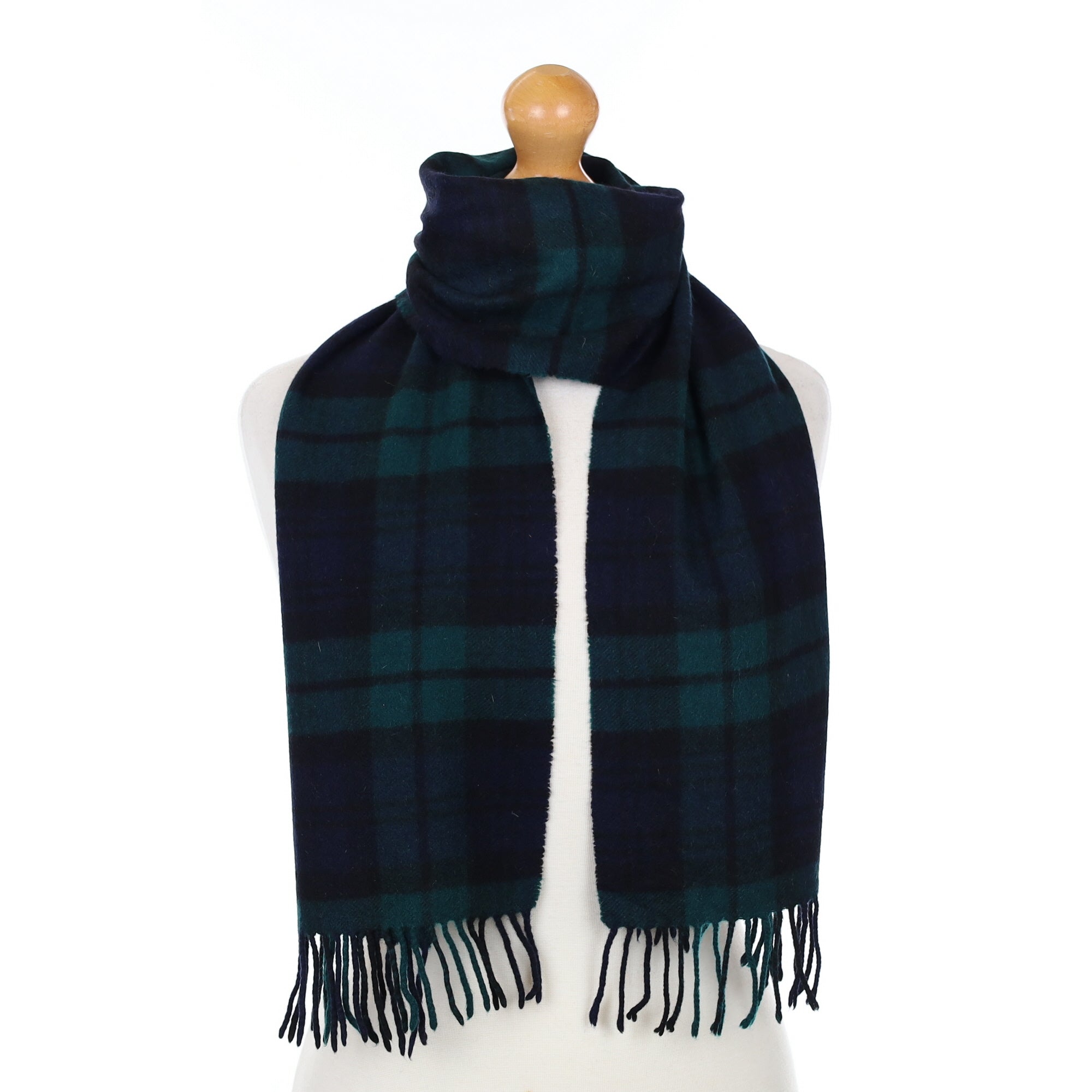 Navy and Green Checked Cashmere Woven Scarf
