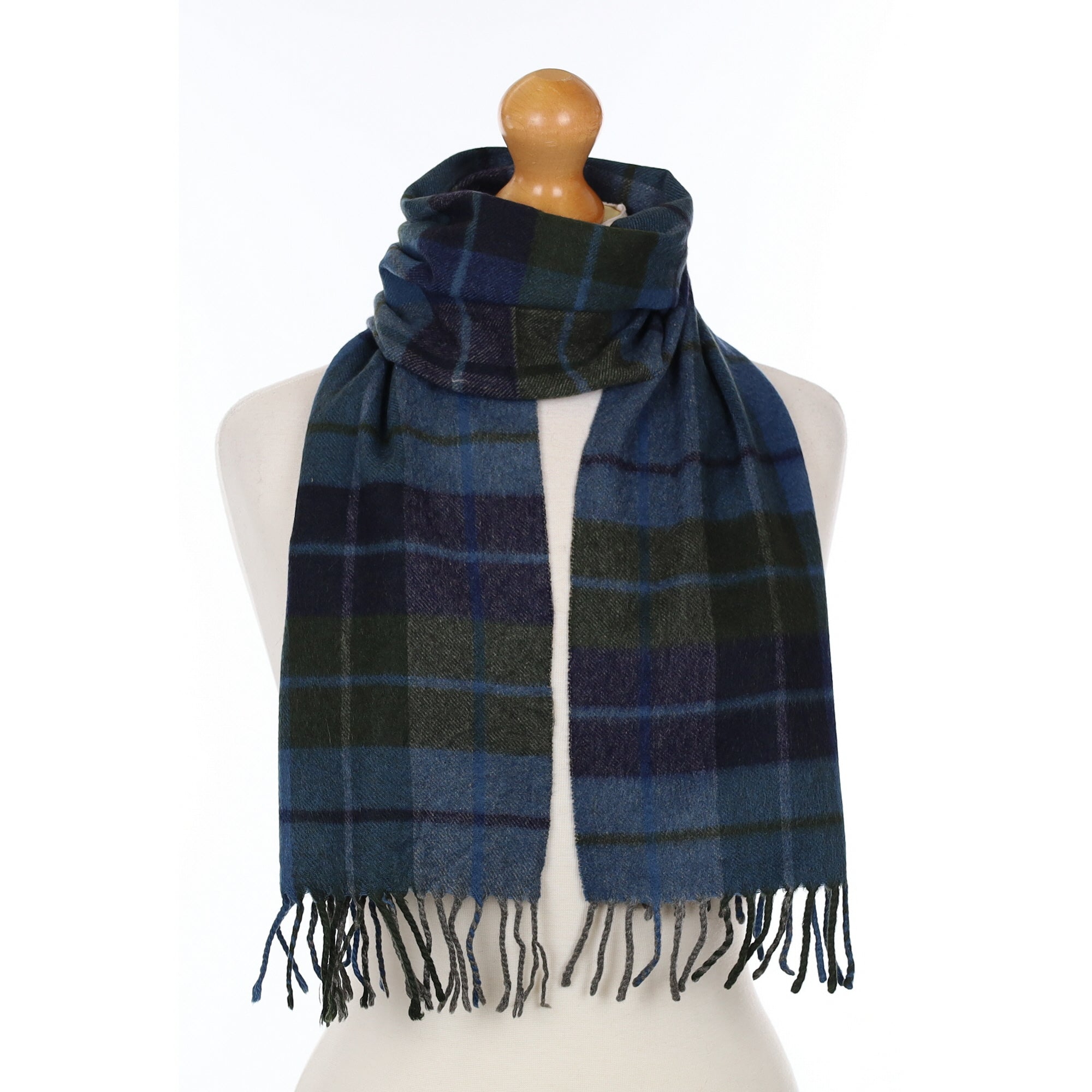 Scottish Blue and Grey Checked Cashmere Woven Scarf