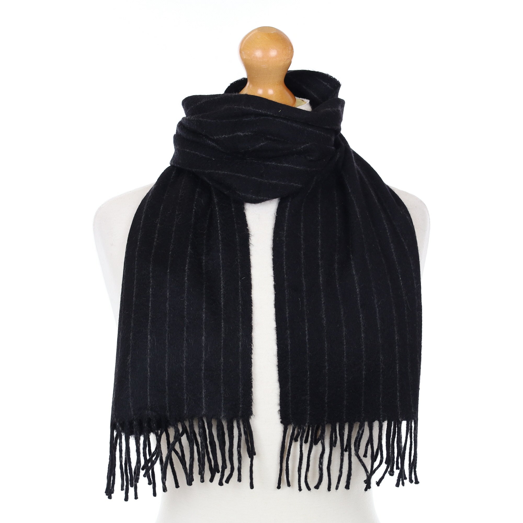 Black and White Striped Cashmere Woven Scarf