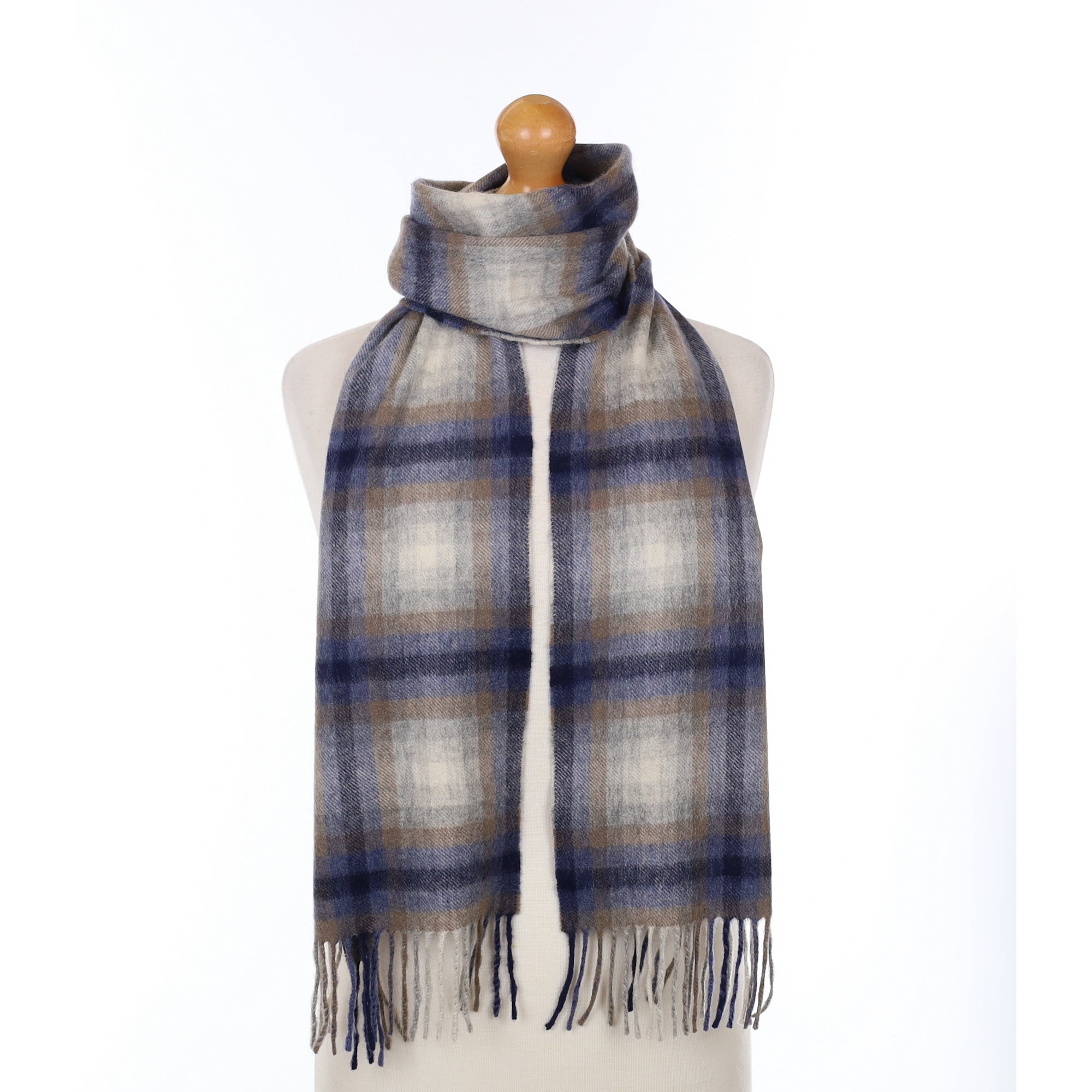 Blue Checked Cashmere Woven Scarf