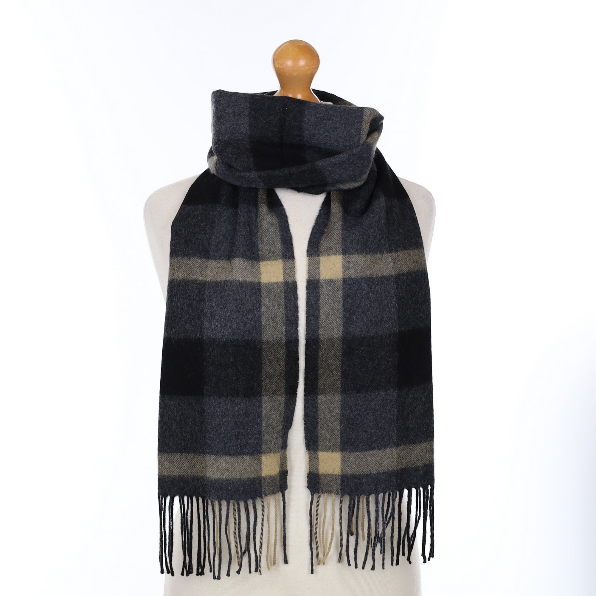 Blue Checked Cashmere Woven Scarf