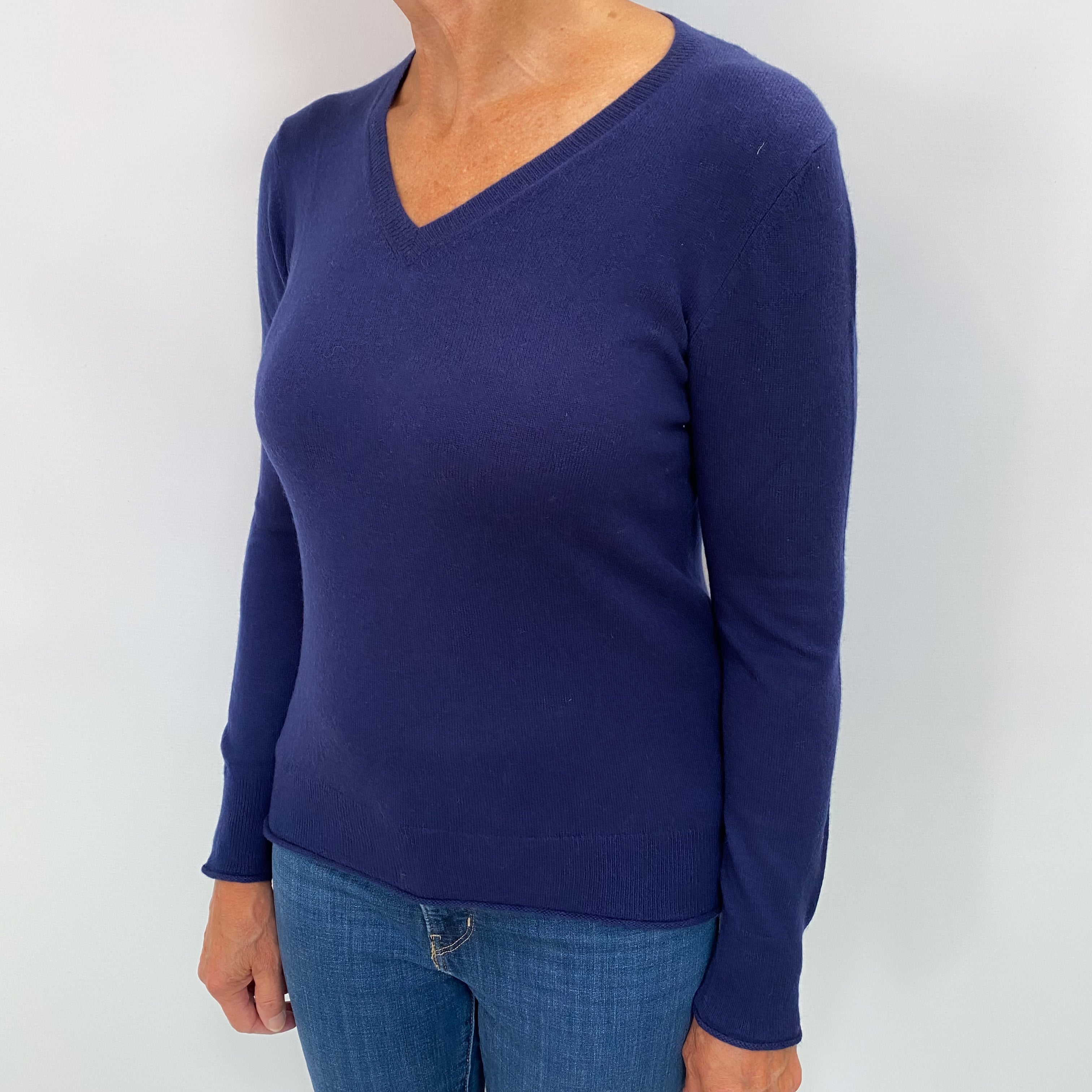 Midnight Blue Cashmere V Neck Jumper Medium