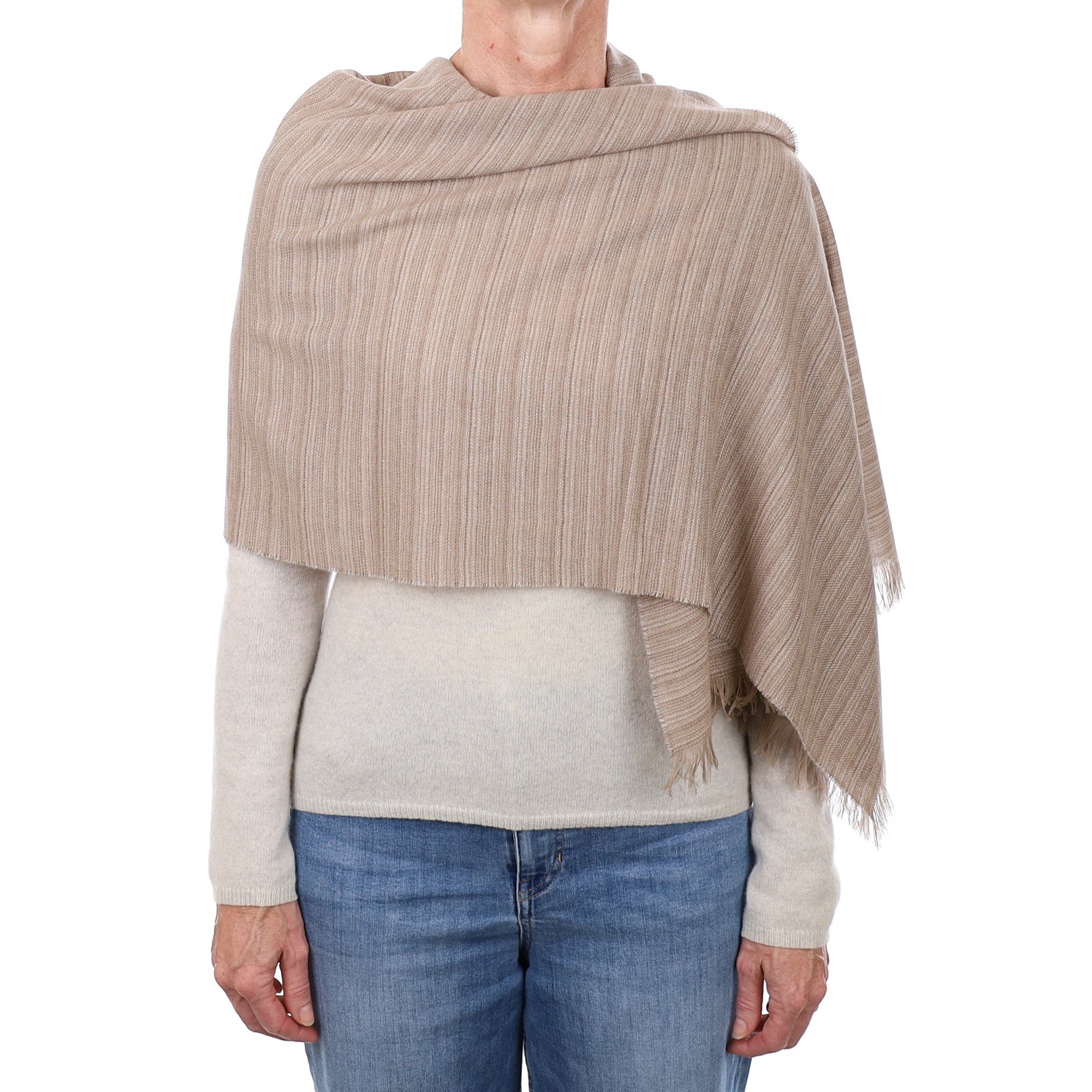 Brand New British Two Tone Fawn Luxury Woven Cashmere Mini Wrap