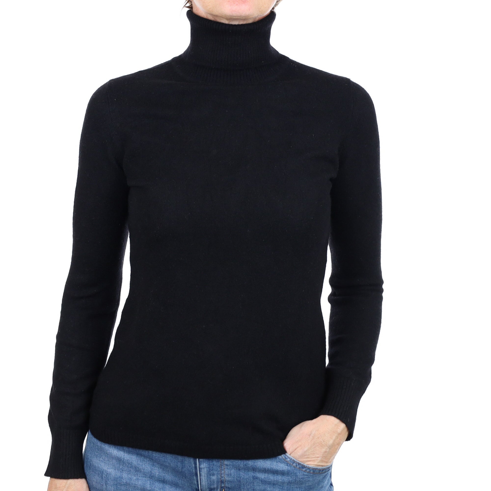 Black Cashmere Polo Neck Jumper Small