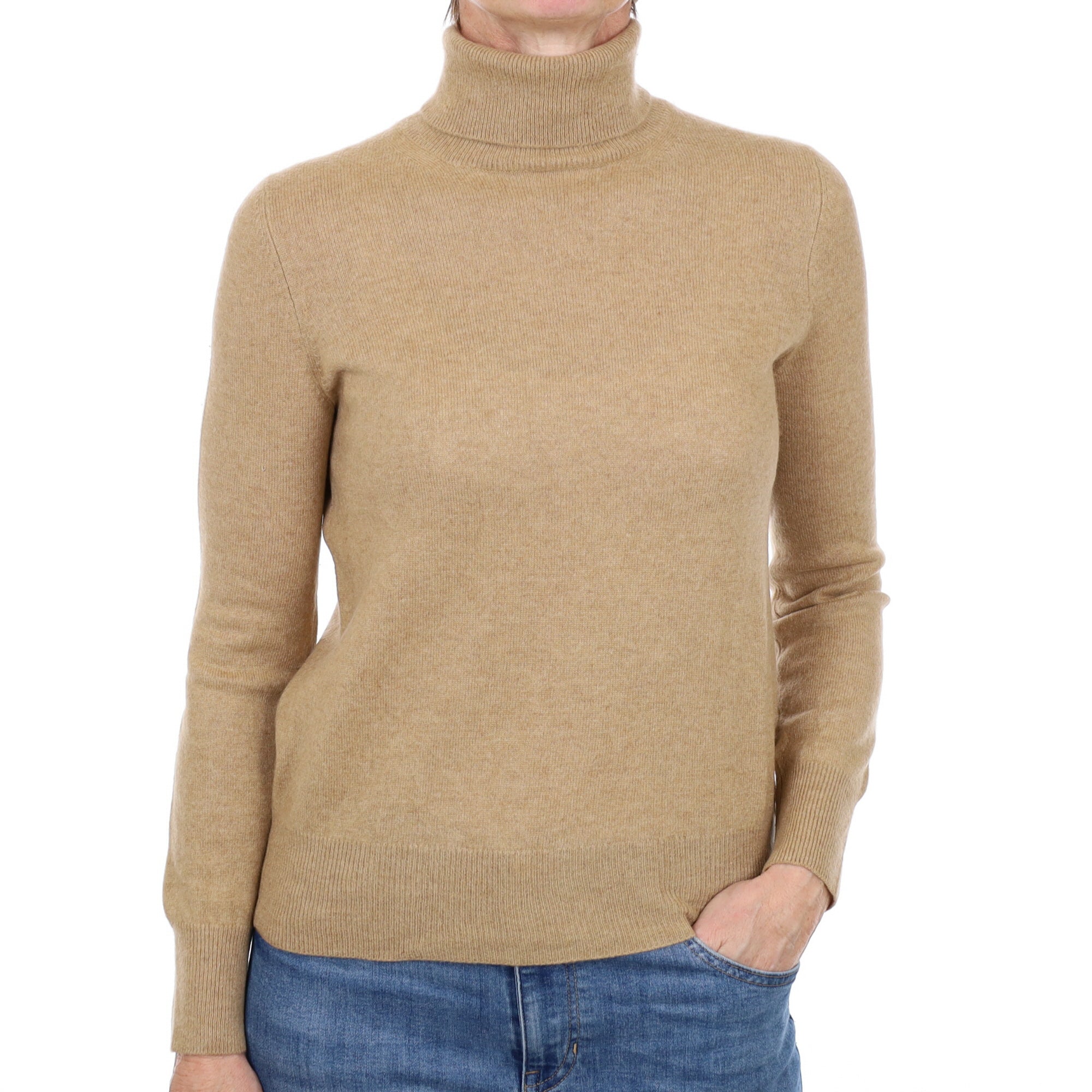 Butterscotch Brown Cashmere Polo Neck Jumper Small