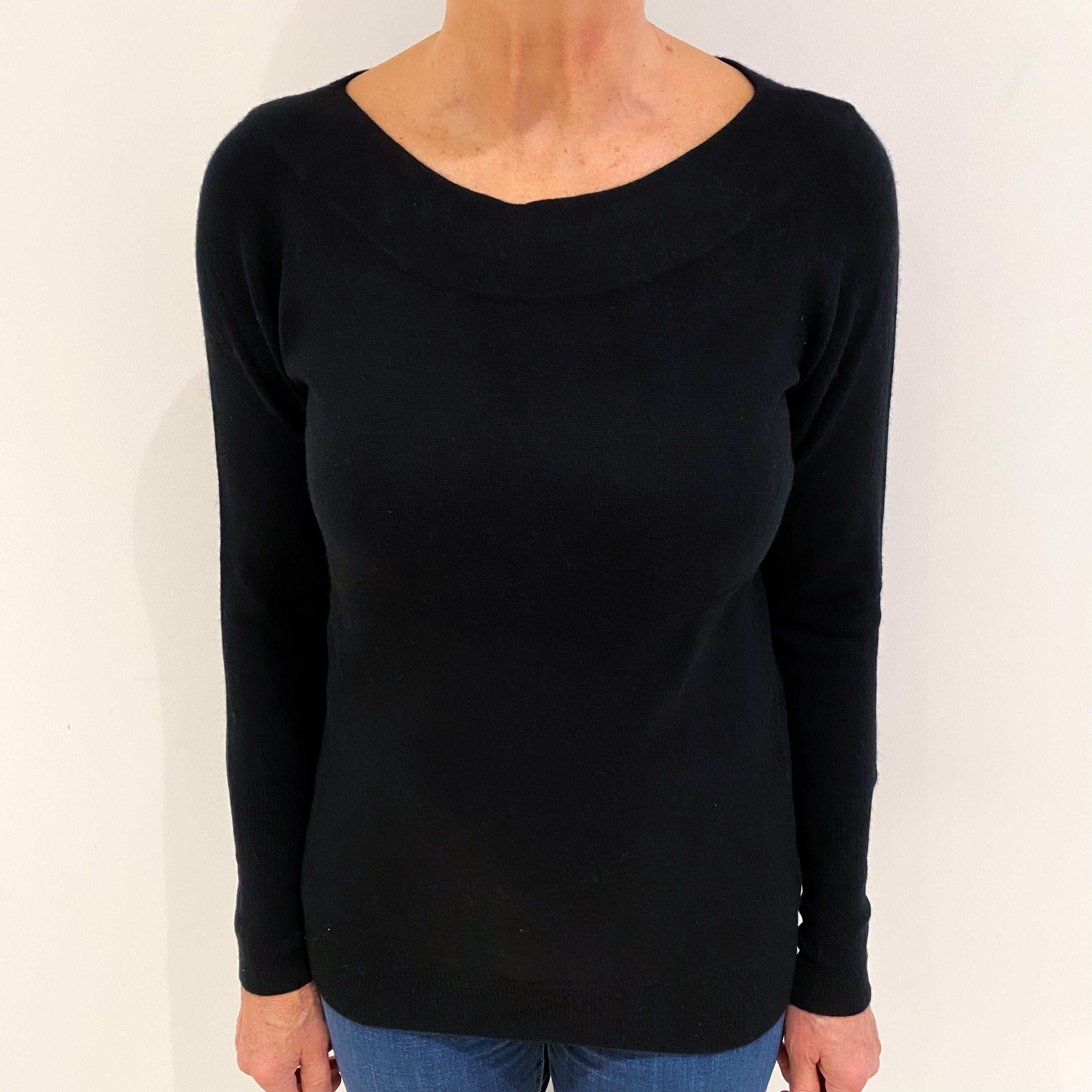 Black Cashmere Slash Neck Jumper Medium