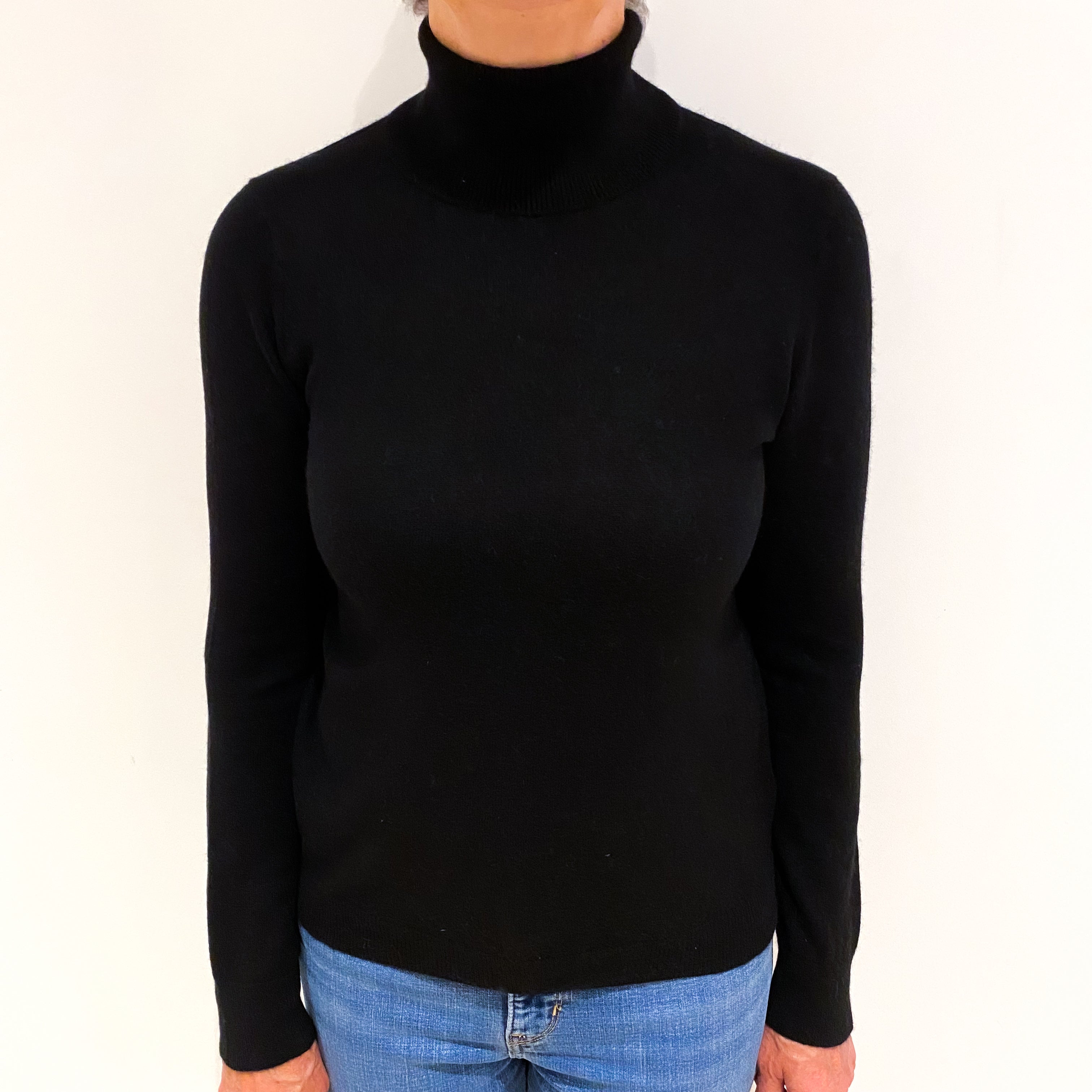 Black Cashmere Polo Neck Jumper Medium