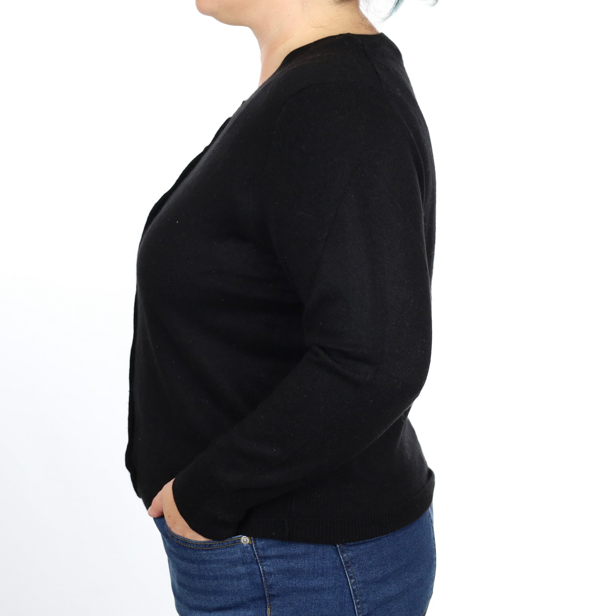 Black Cashmere Crew Neck Cardigan Large