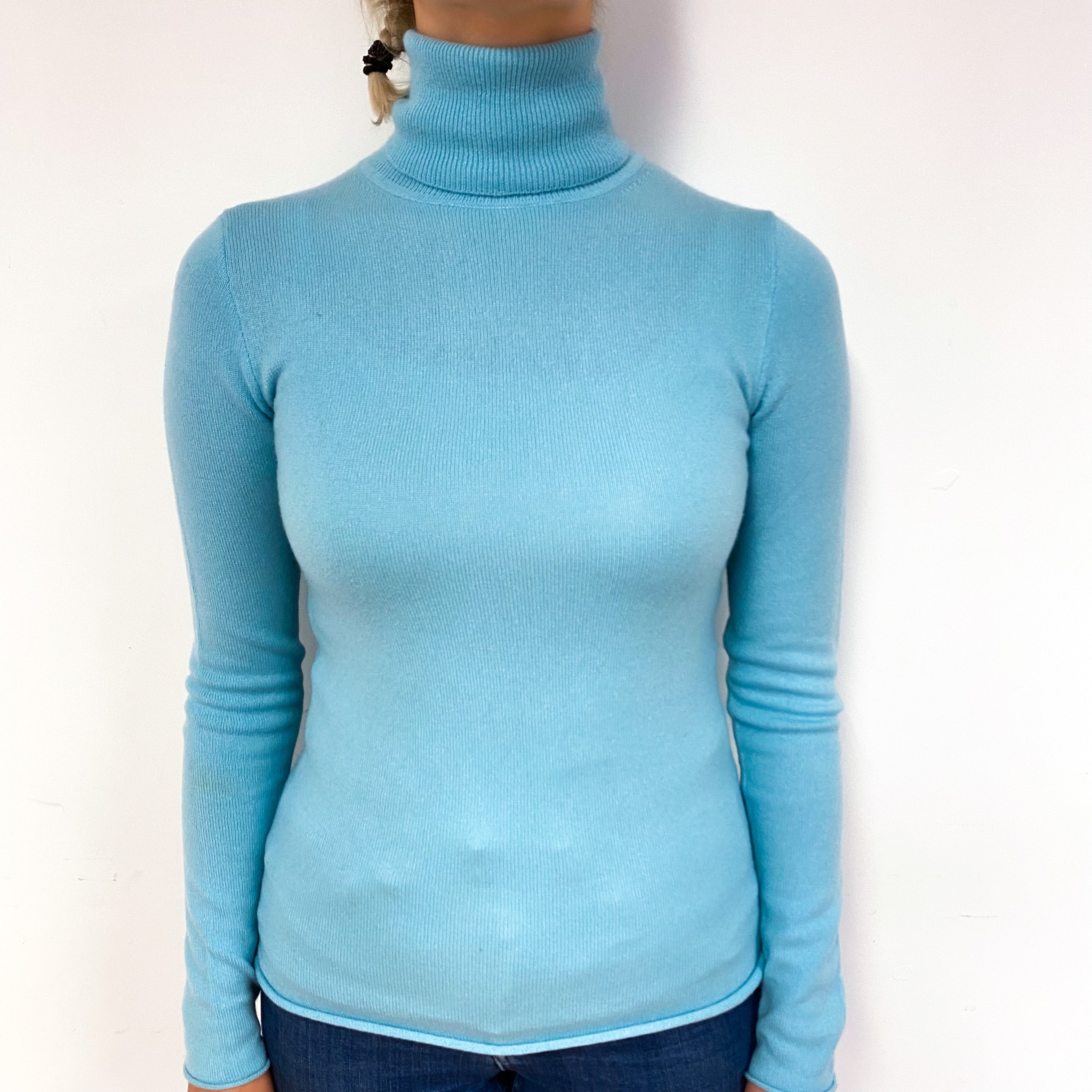 Mint Green Cashmere Polo Neck Jumper Small