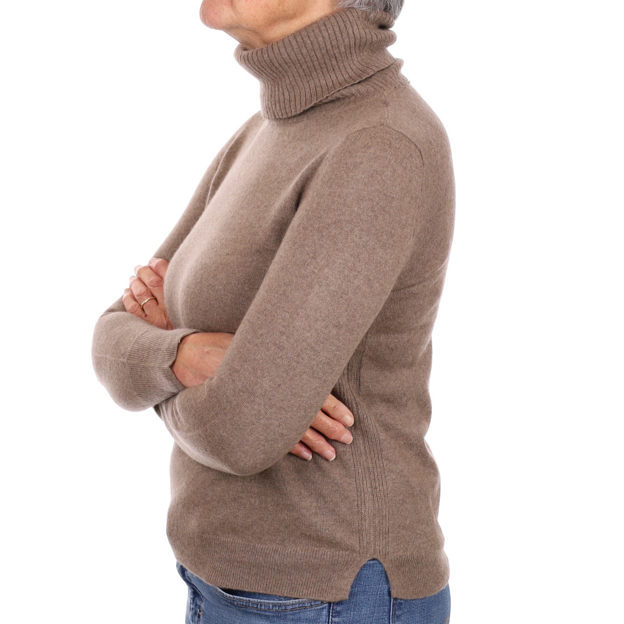 Mocha Brown Cashmere Polo Neck Jumper Medium