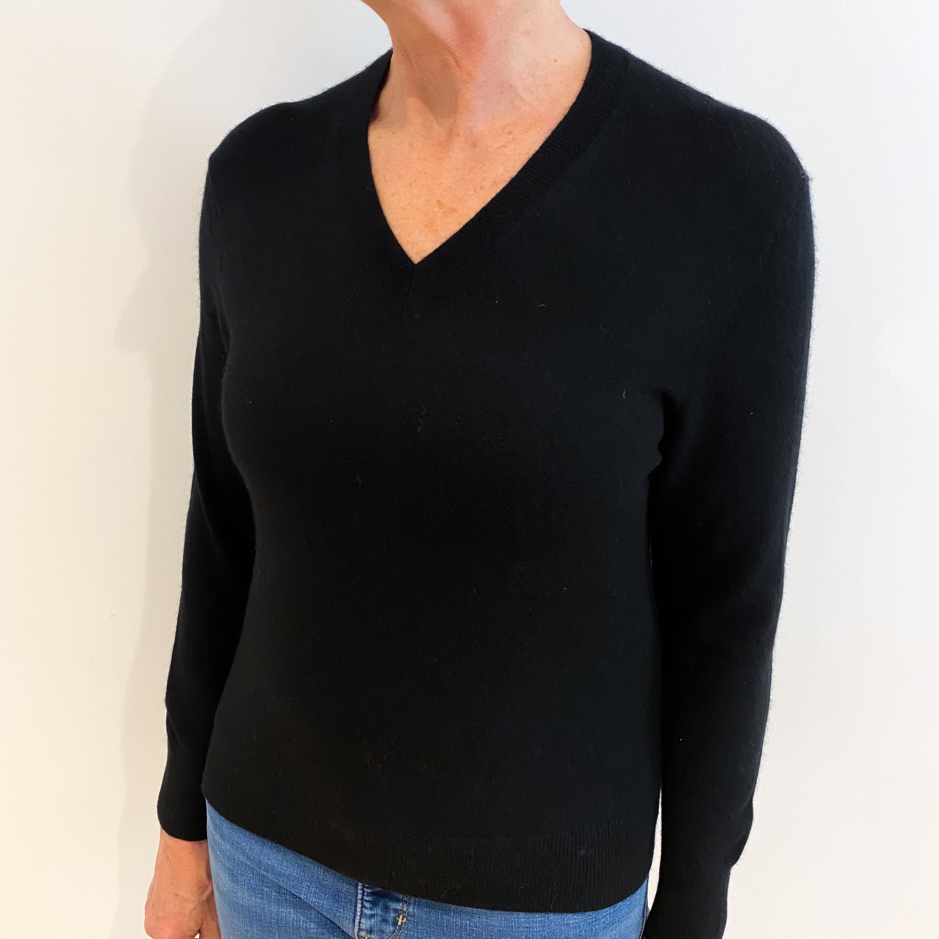 Black Cashmere V Neck Jumper Medium
