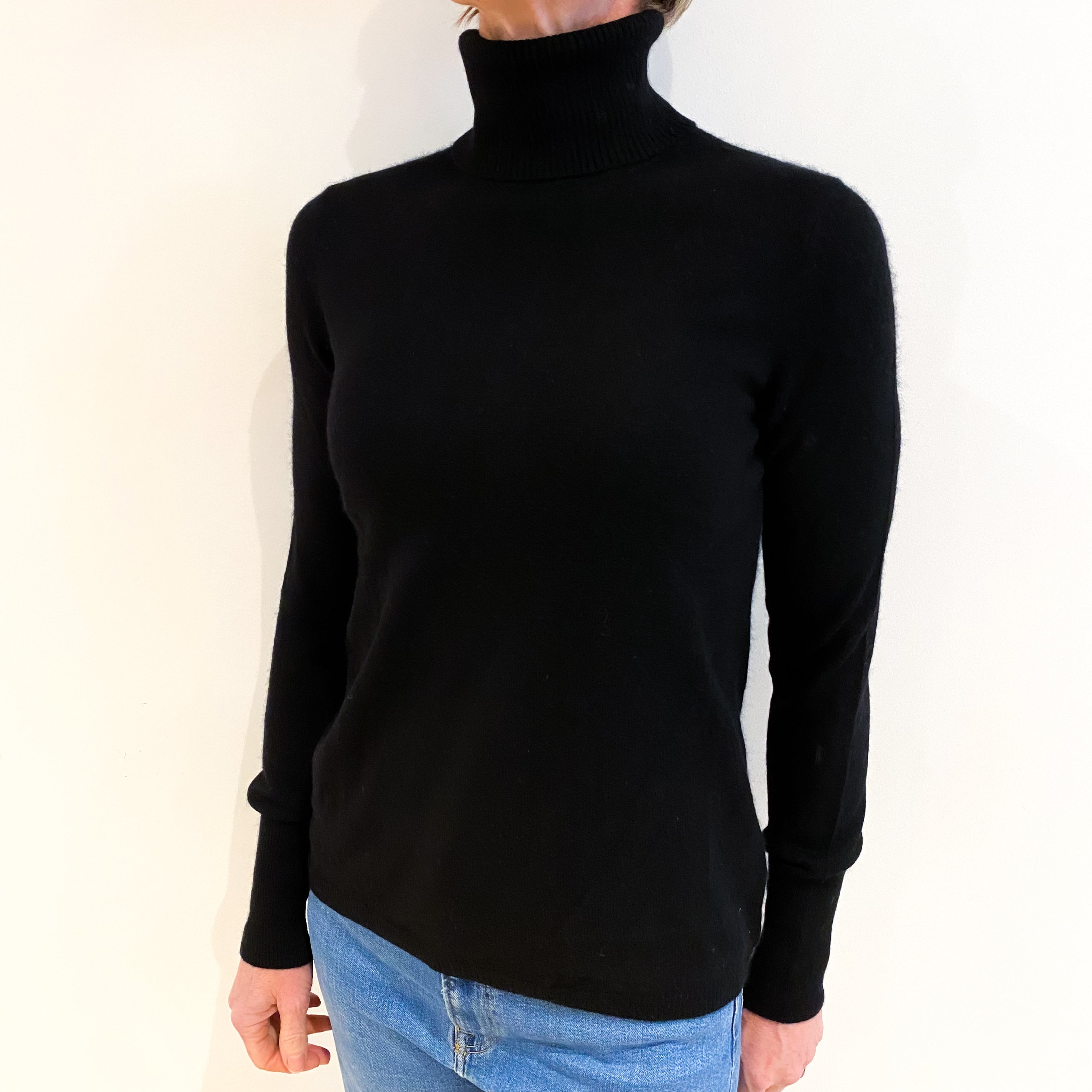 Black Cashmere Polo Neck Jumper Small