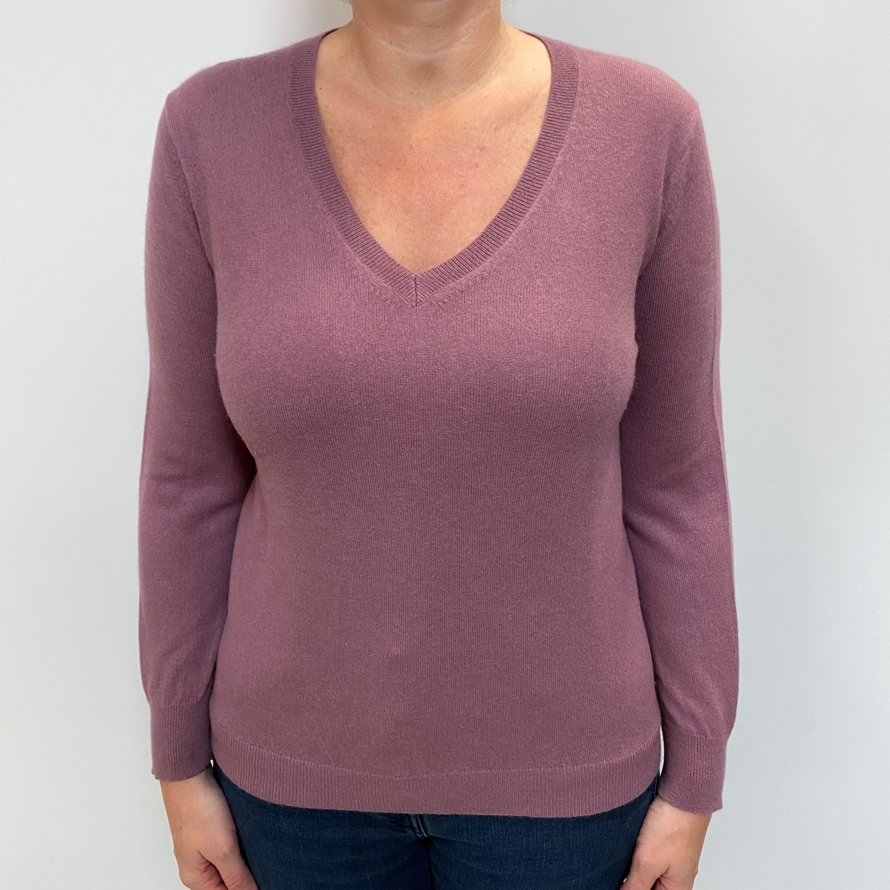 Heather Purple Cashmere V Neck Jumper Large