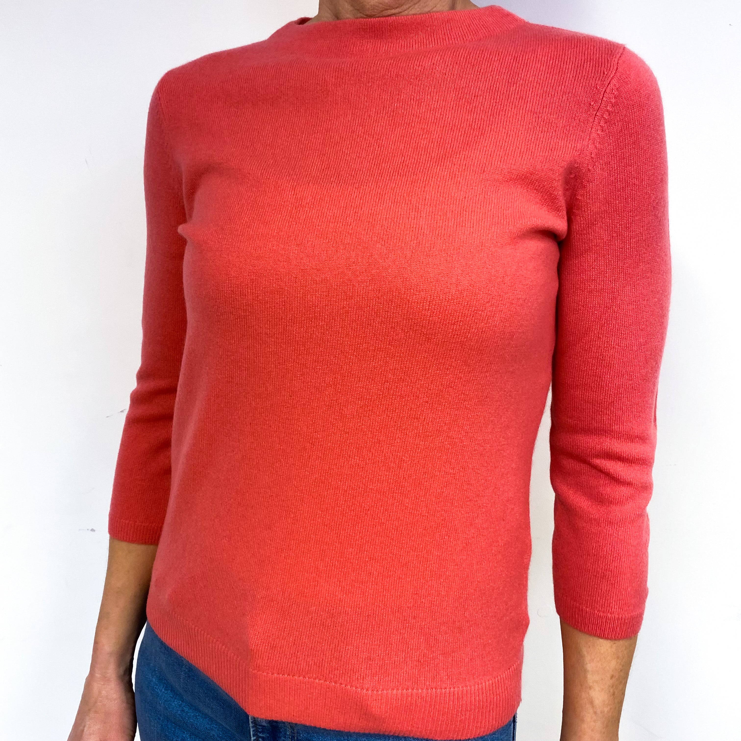 Flamingo Pink Cashmere Crew Neck Jumper Medium