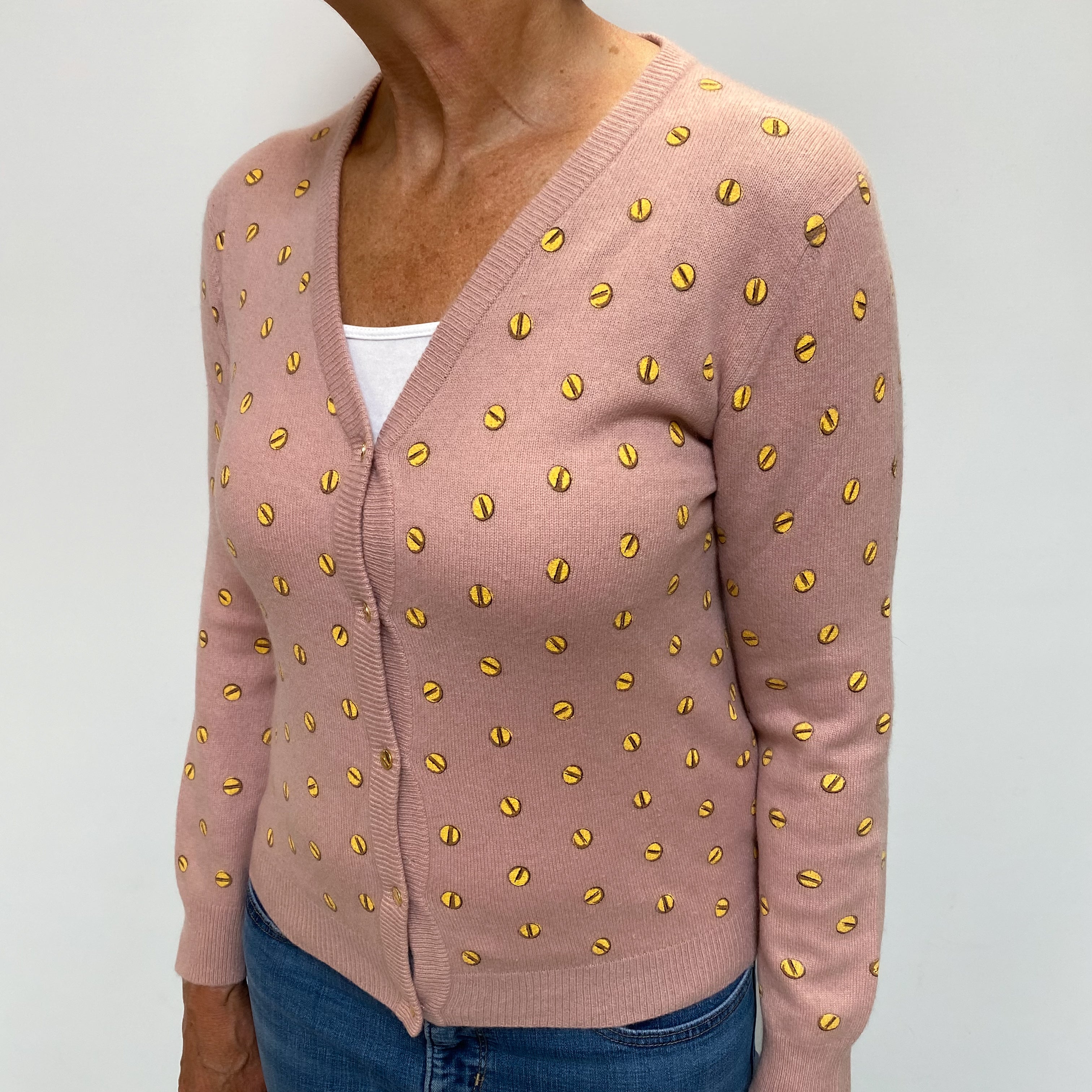 Borbonese Pink Patterned Cashmere V Neck Cardigan Medium