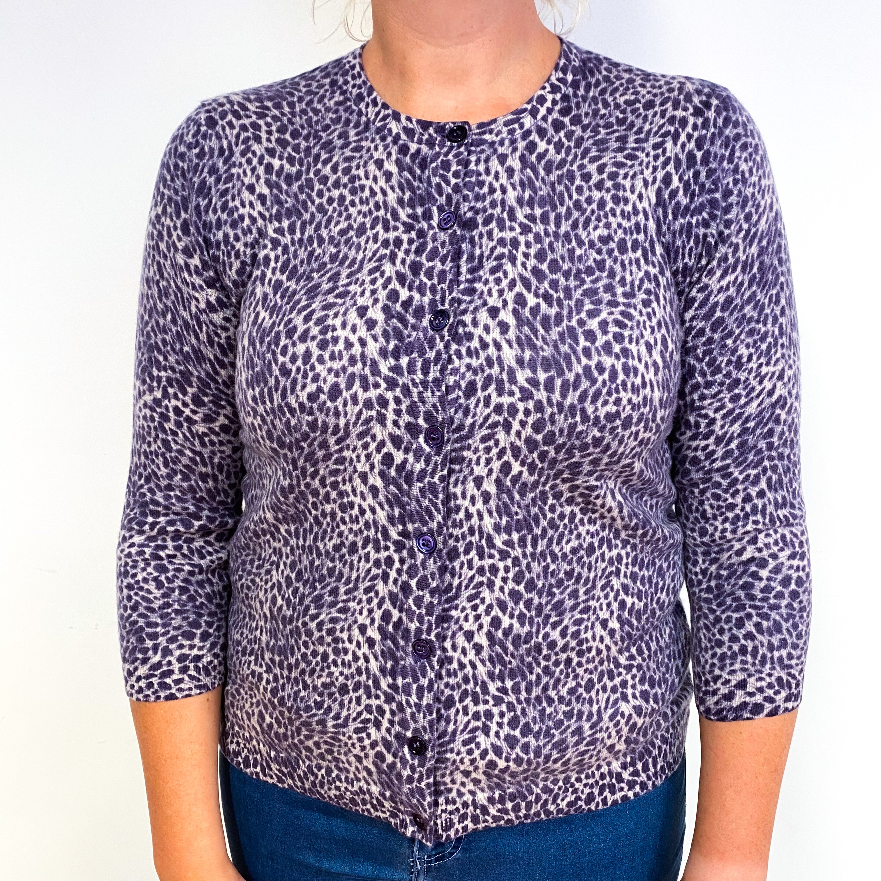 Purple Animal Print Cashmere Crew Neck Cardigan Large