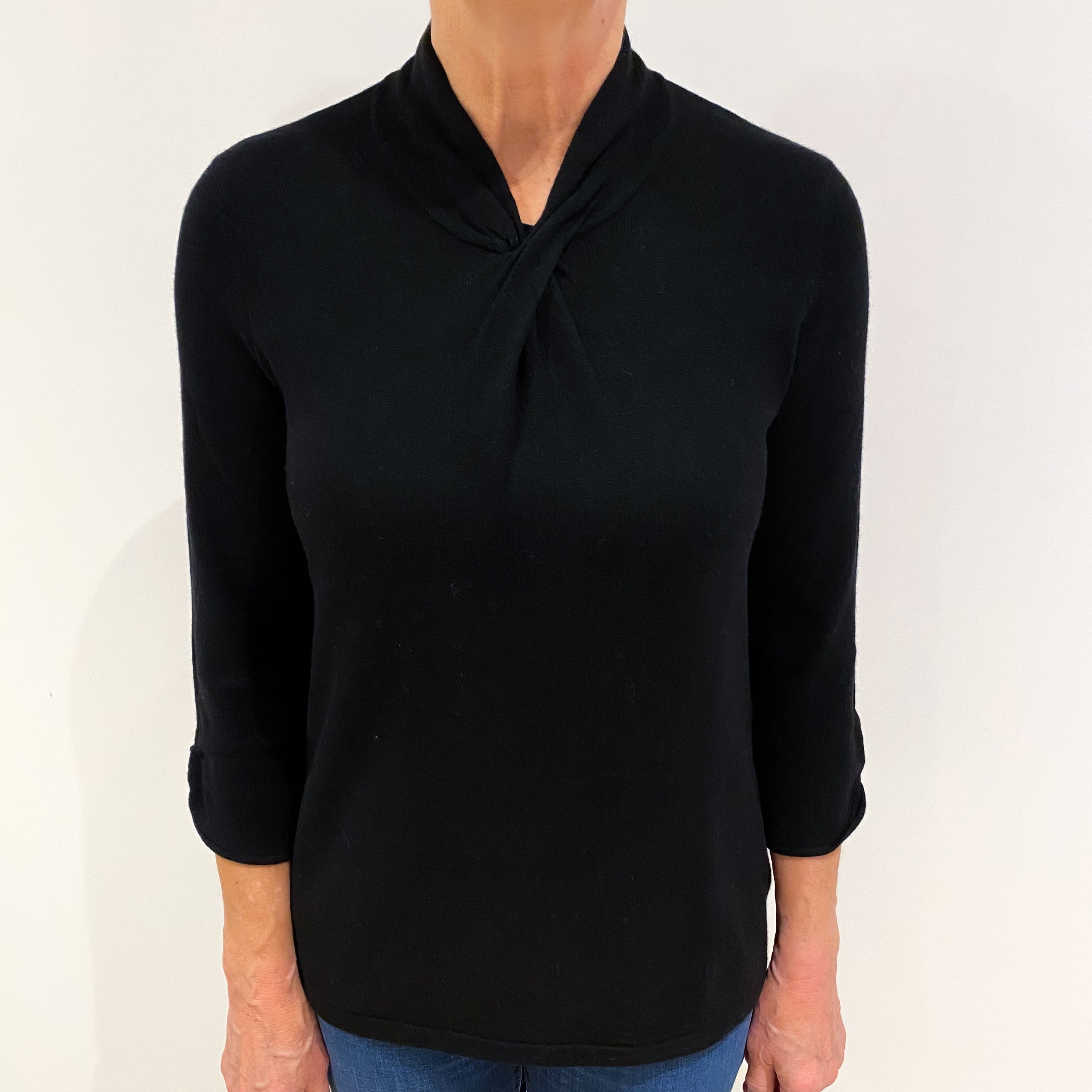 Black Cashmere Twisted Shawl Collar Jumper Medium