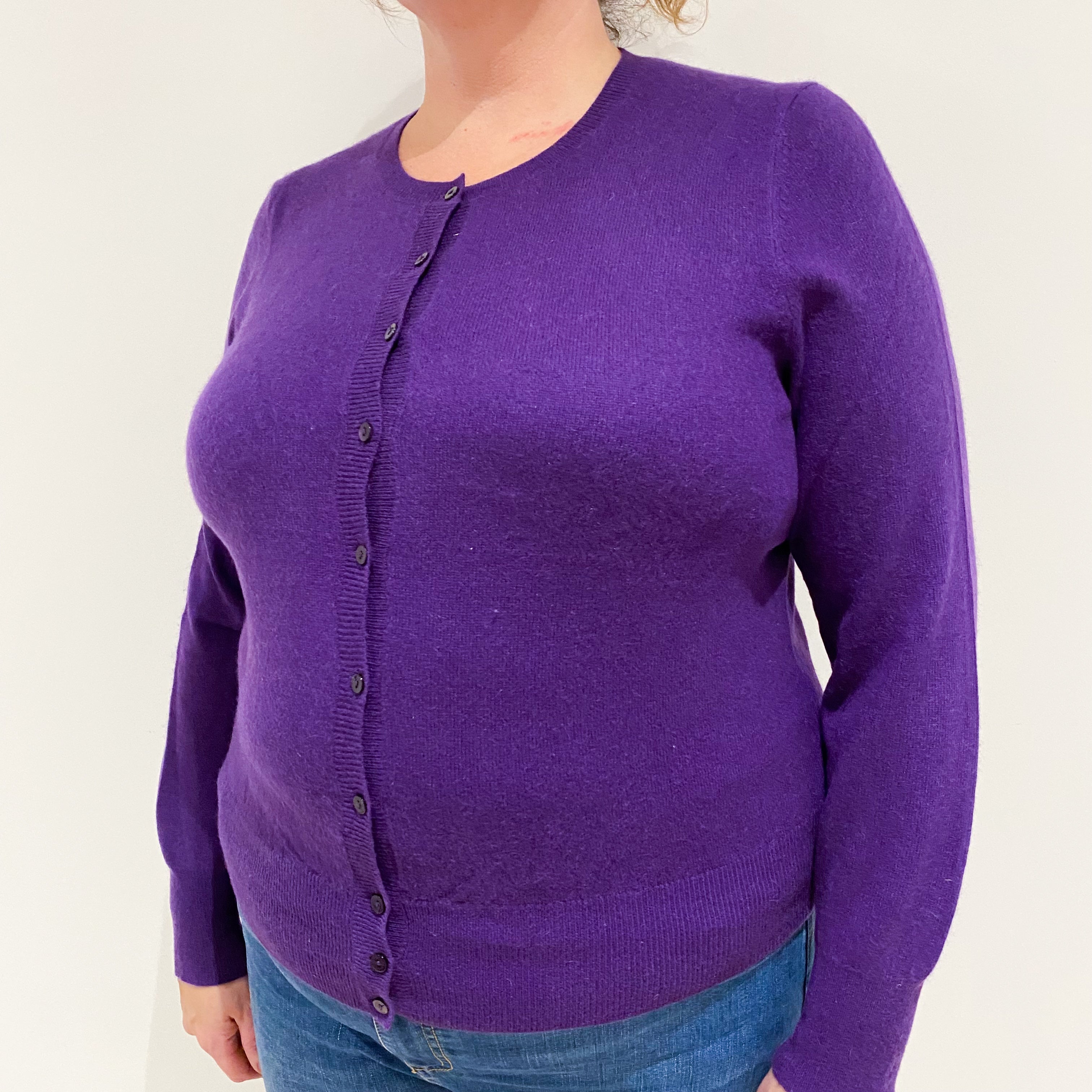 Pansy Purple Cashmere Crew Neck Cardigan Extra Large