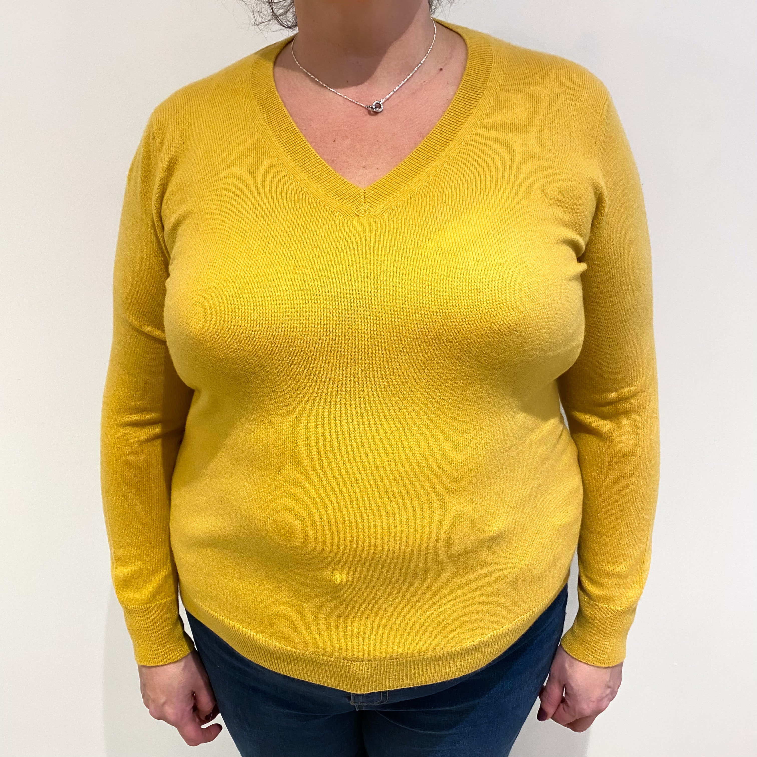 Sunflower Yellow Cashmere V Neck Jumper Extra Large