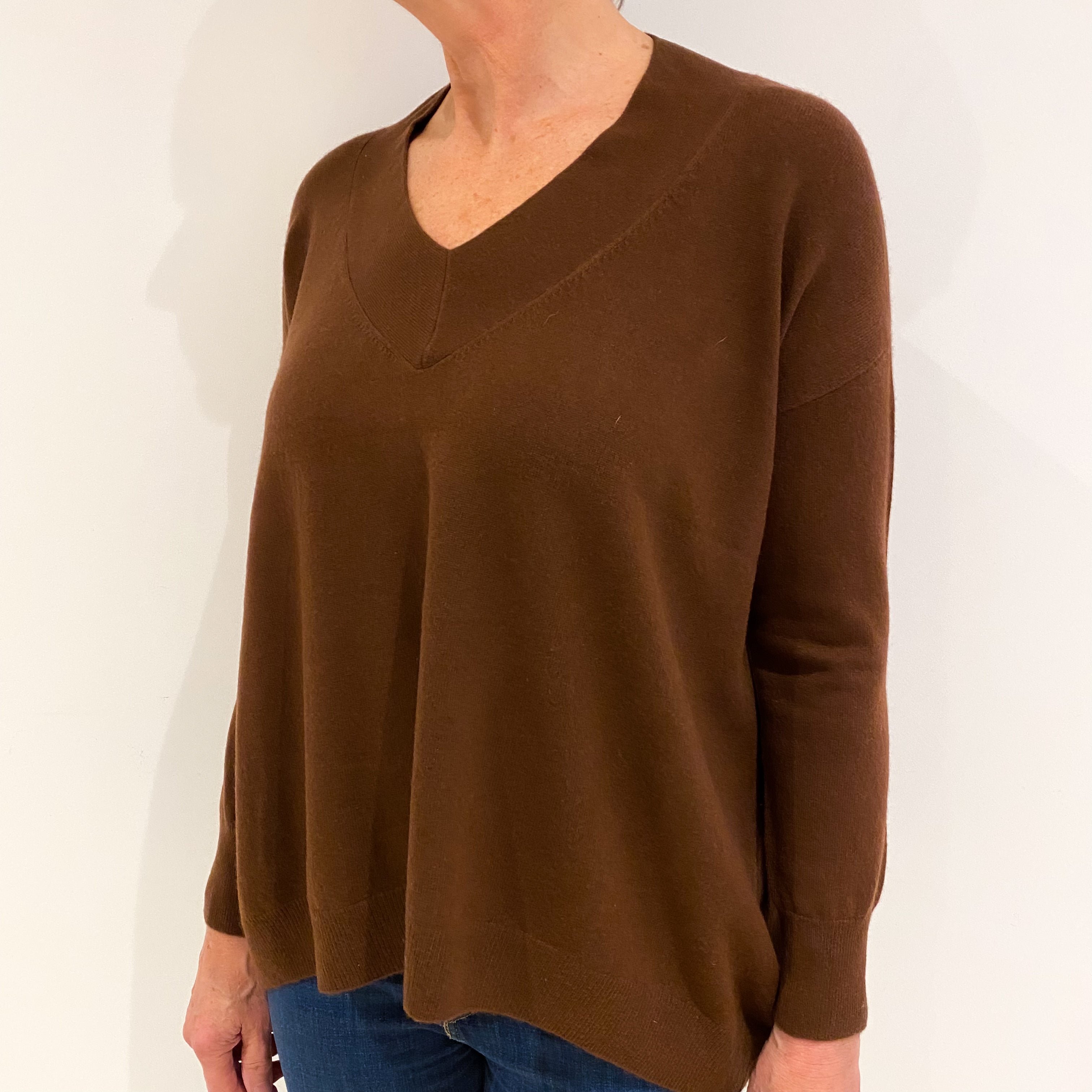 Russet Brown Cashmere V Neck Jumper Medium