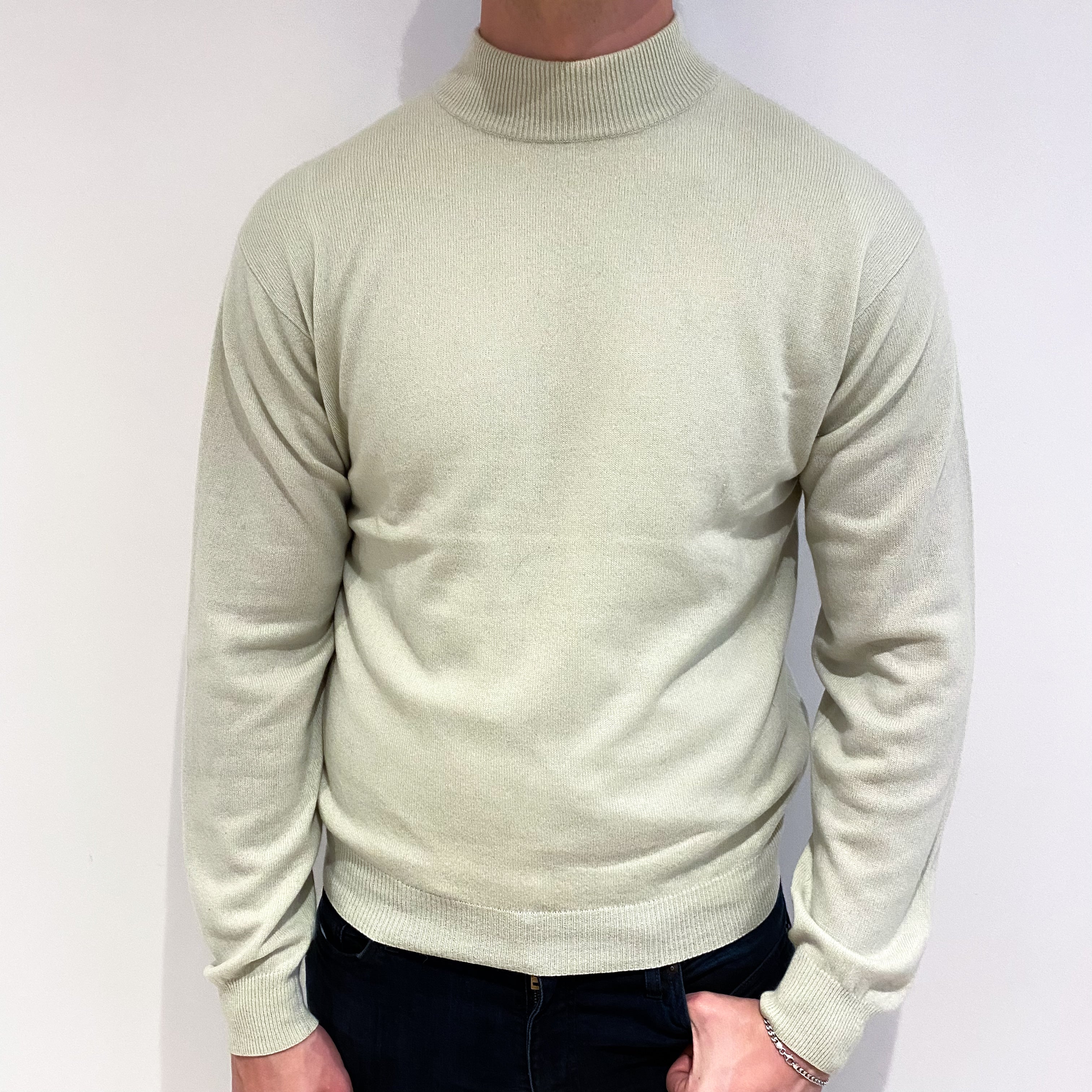 Men's Celery Green Cashmere Turtle Neck Jumper XL