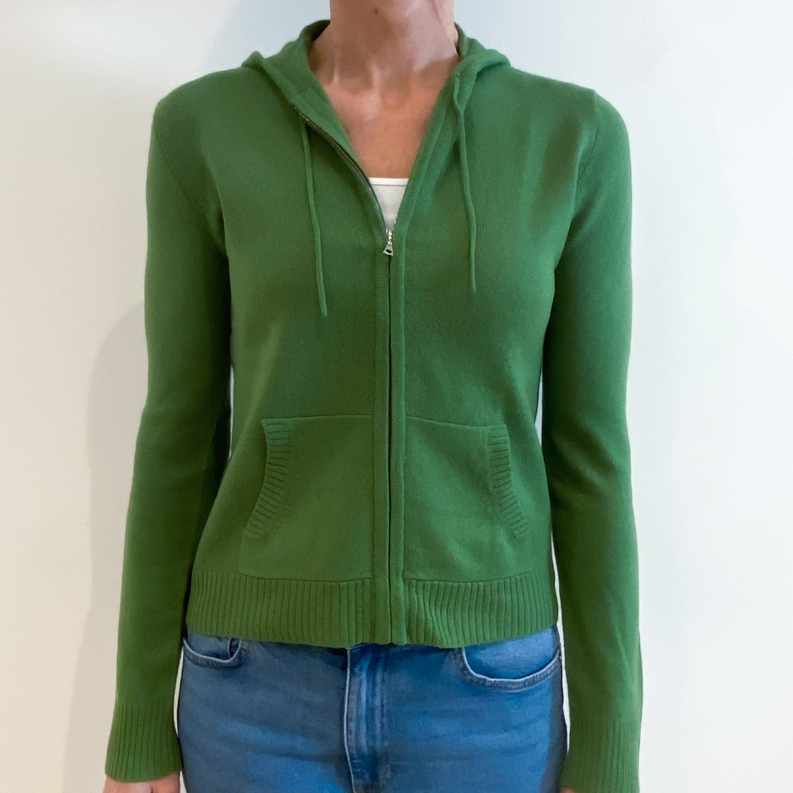 Jade Green Cashmere Zip Up Hoodie Small