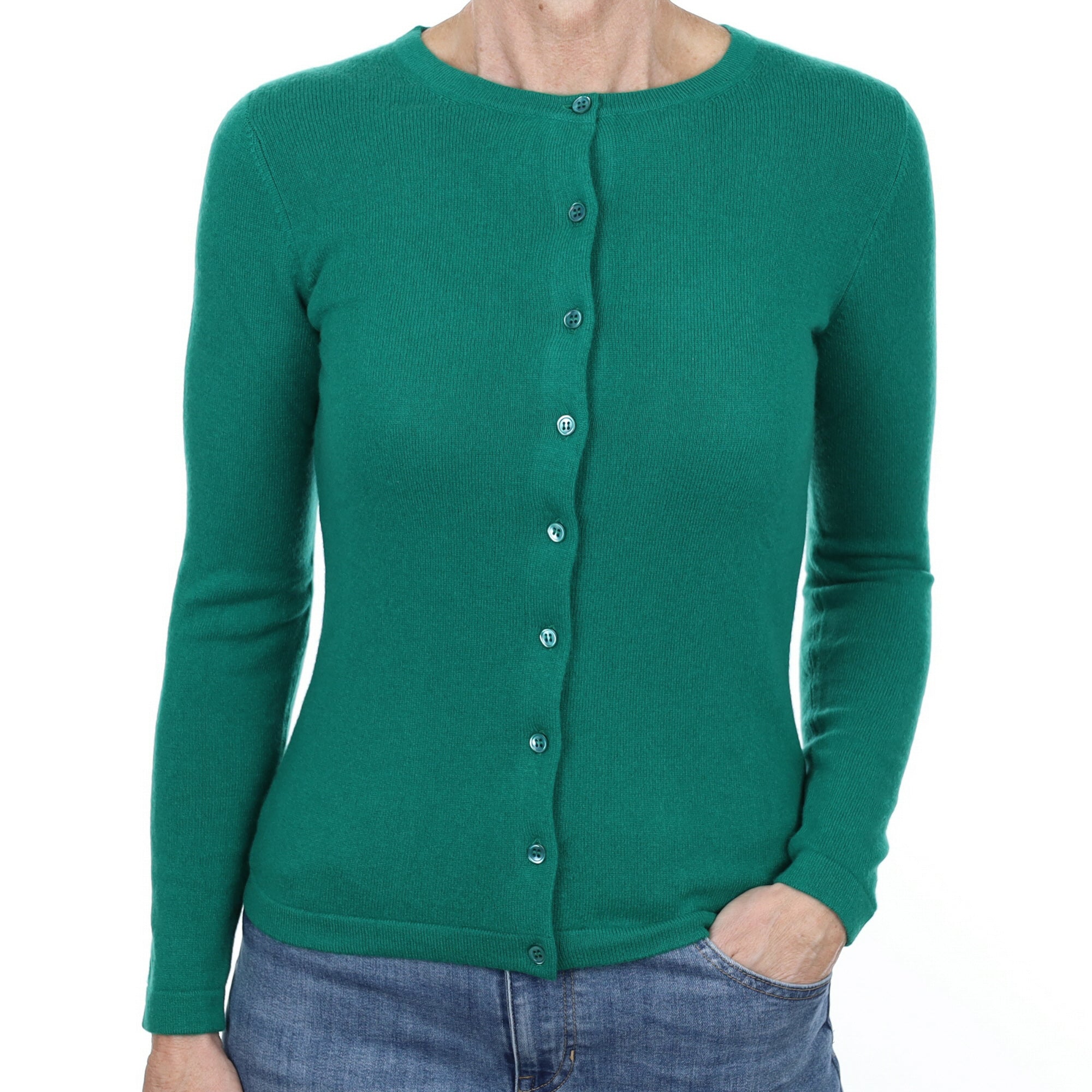 New Emerald Green Cashmere Crew Neck Cardigan Small