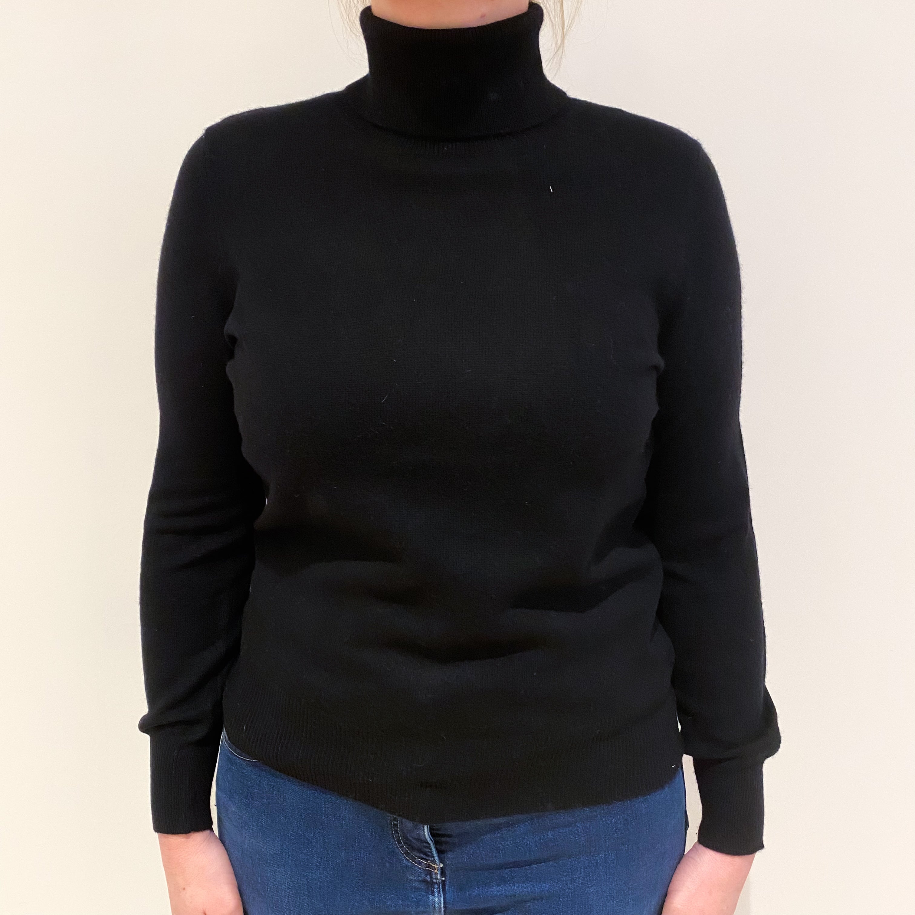 Black Cashmere Polo Neck Jumper Large