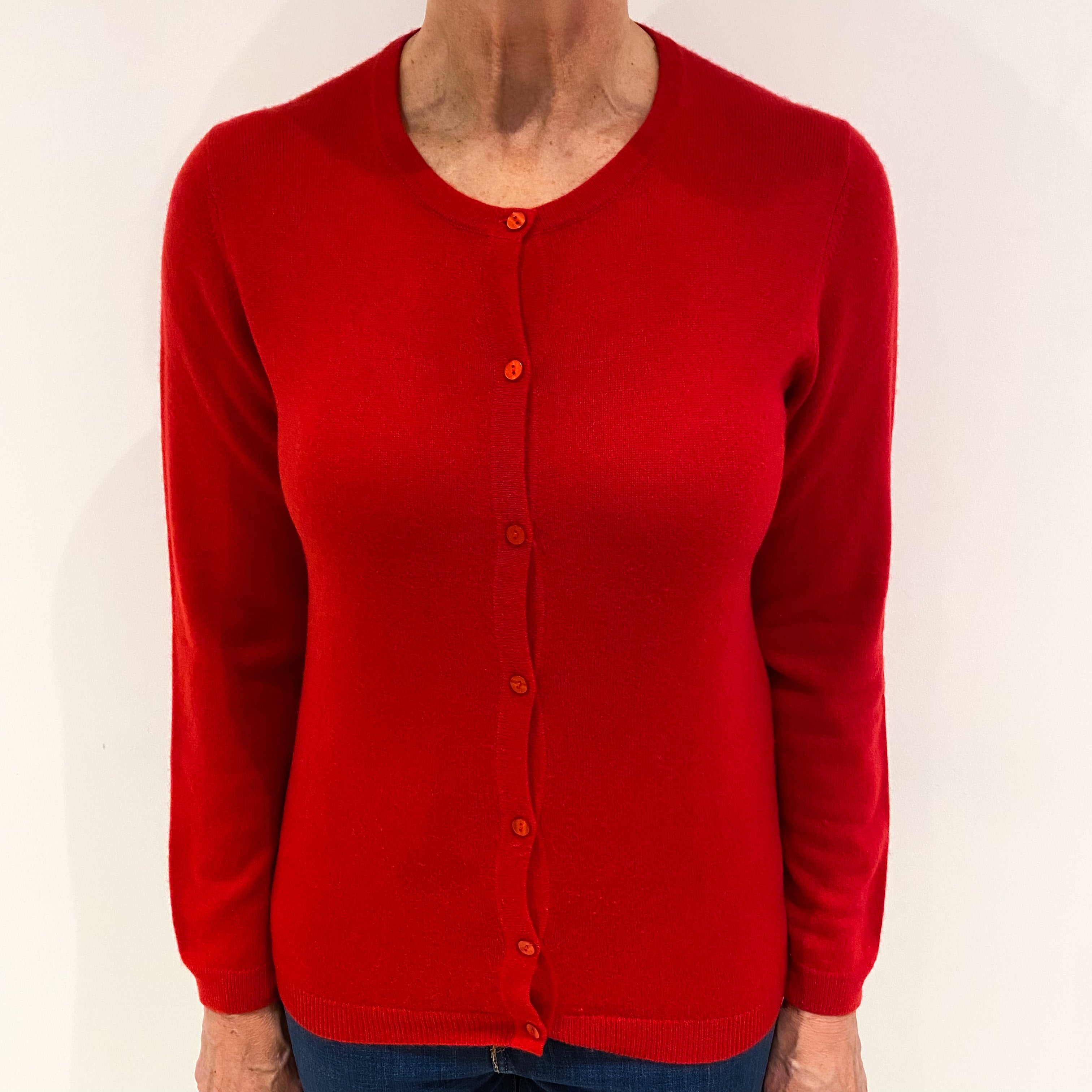 Postbox Red Cashmere Crew Cardigan Medium