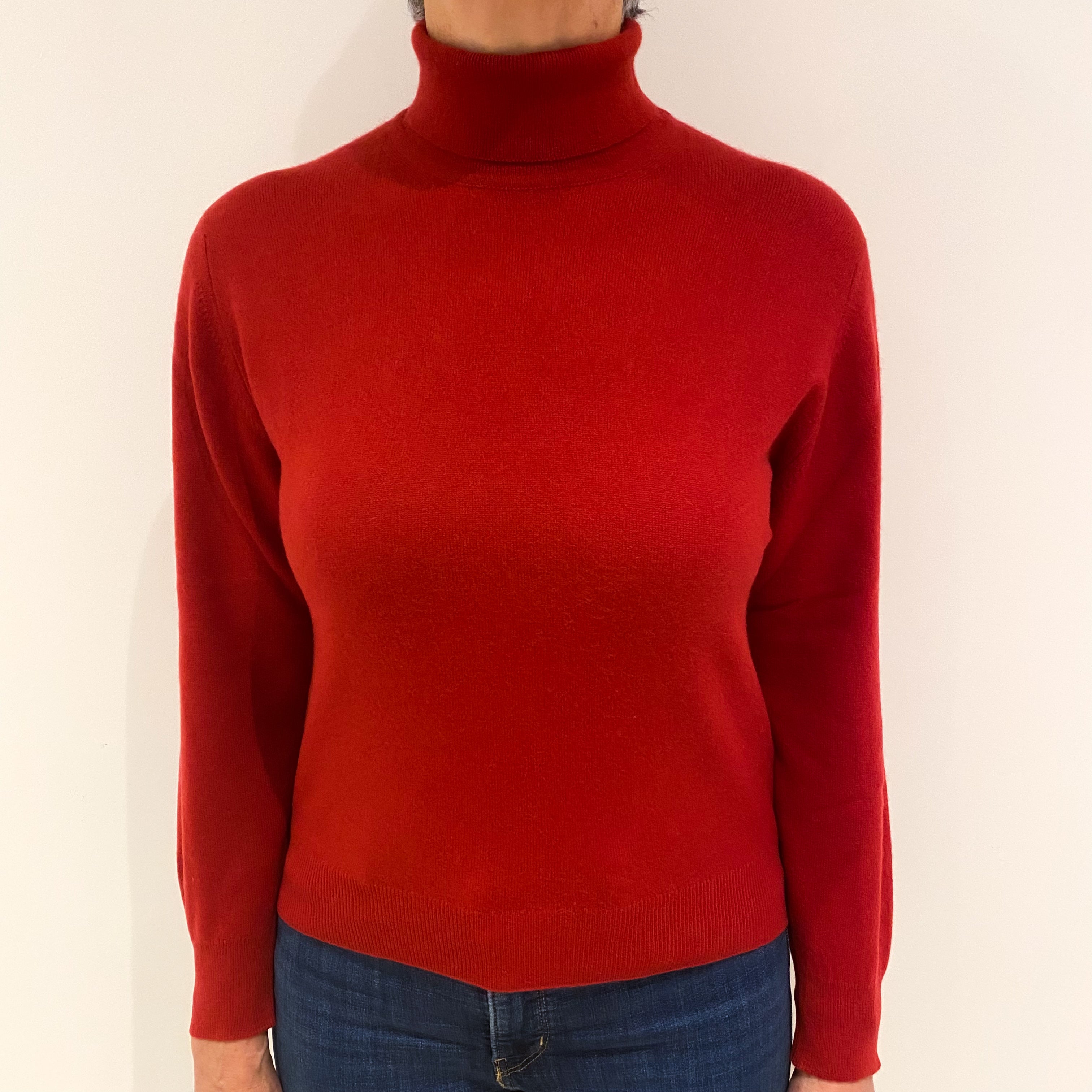 Scarlet Red Cashmere Polo Neck Jumper Medium