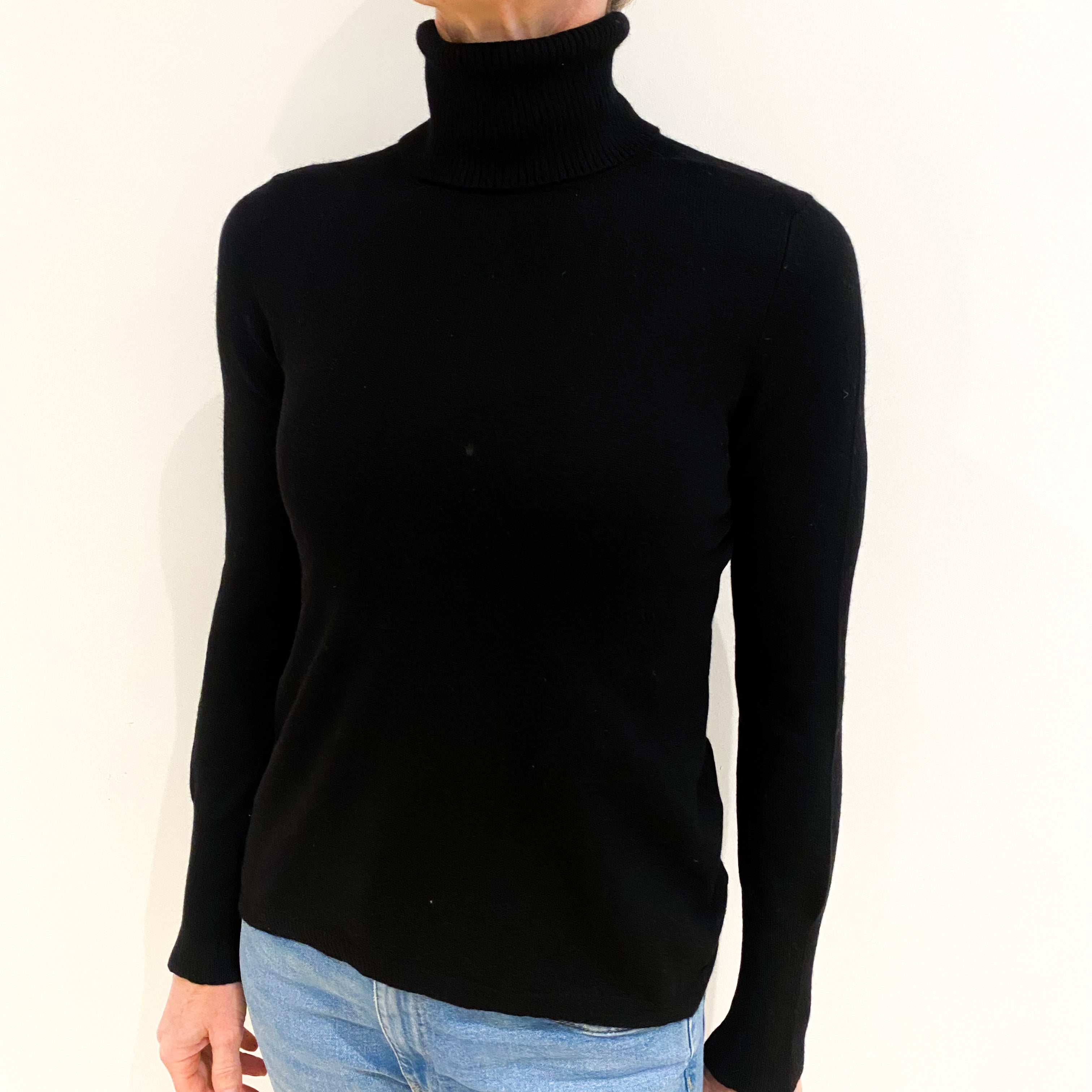 Black Cashmere Polo Neck Jumper Small