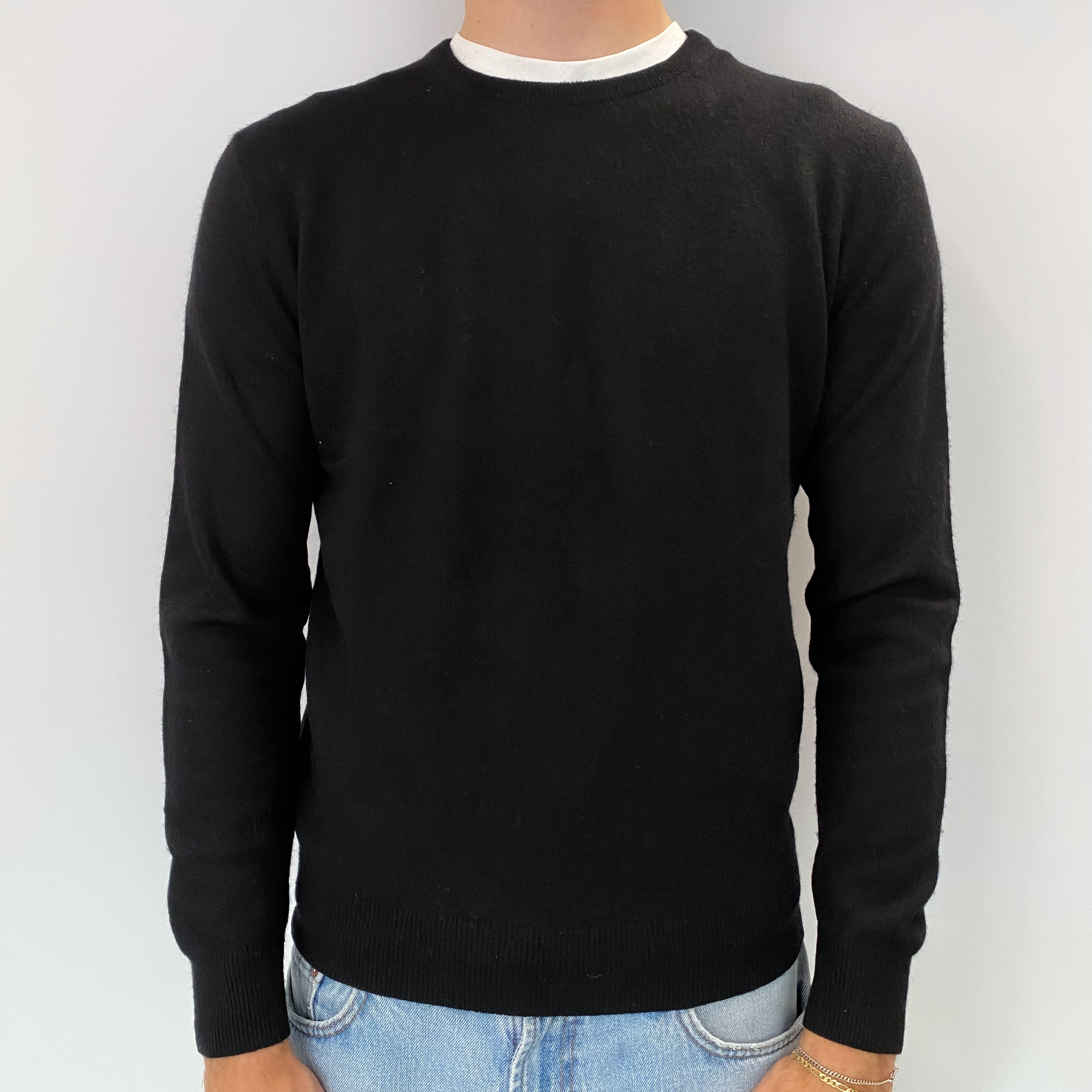 Men's Black Cashmere Crew Neck Jumper Medium