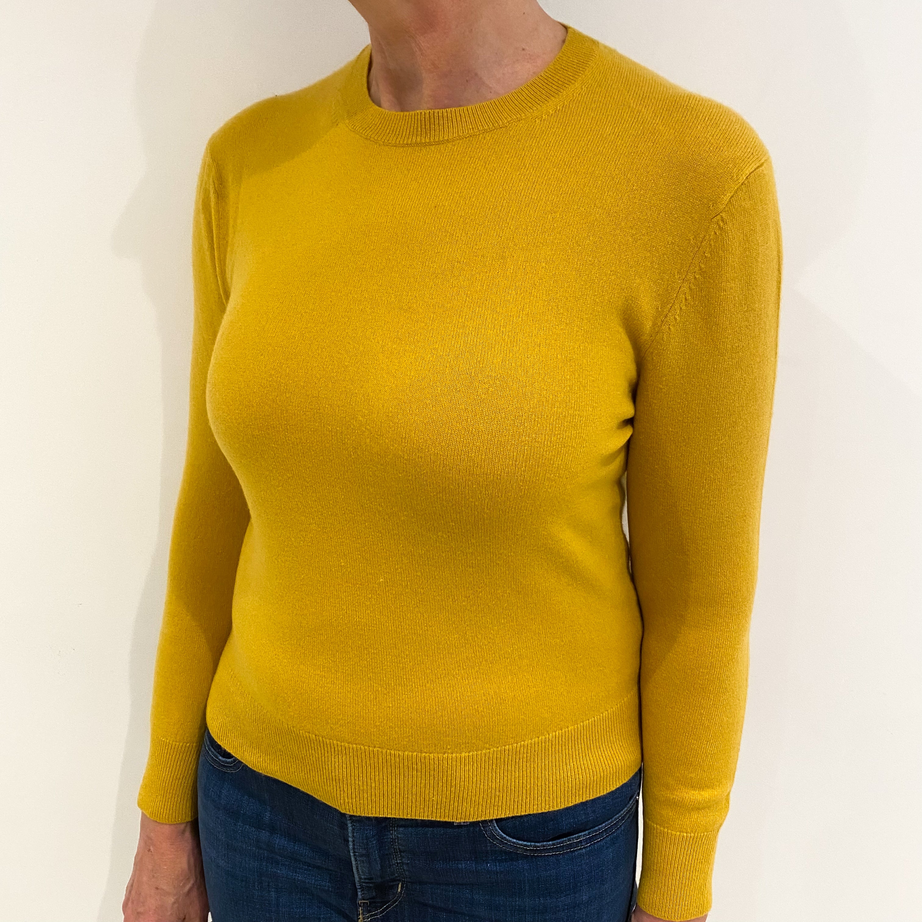 Mustard Yellow Cashmere Crew Neck Jumper Medium