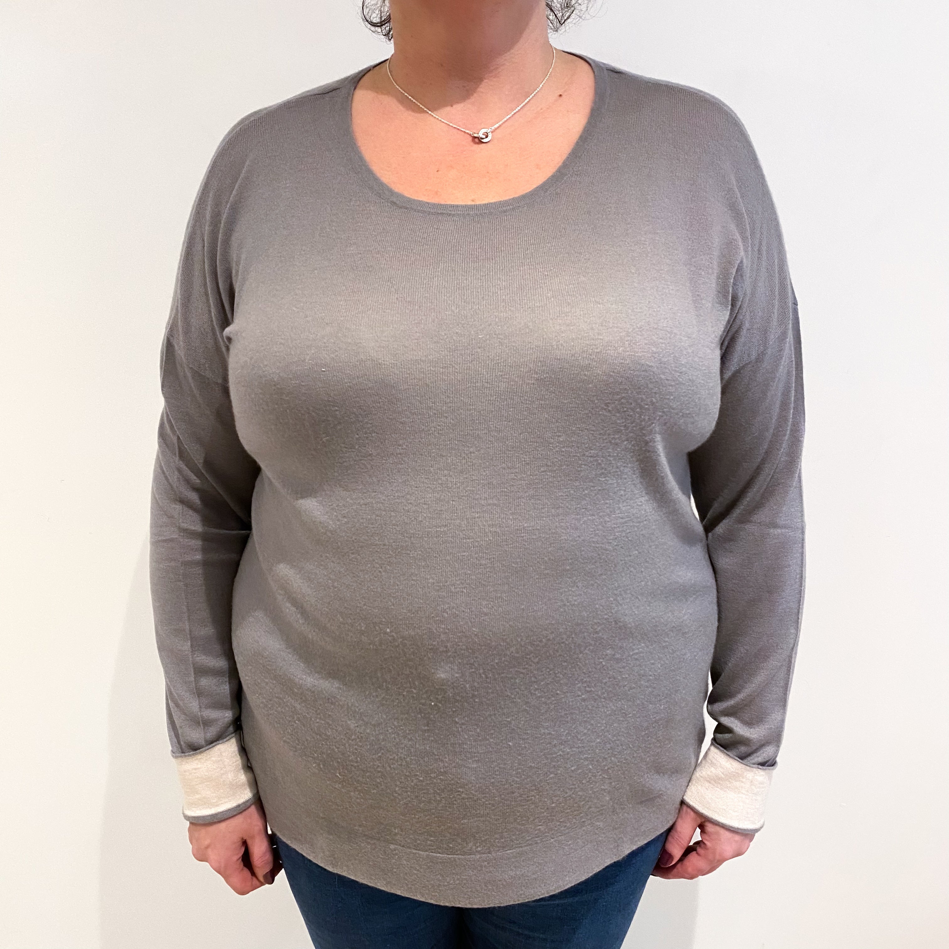 Lavender Grey Cashmere Wide Crew Neck Jumper Extra Large