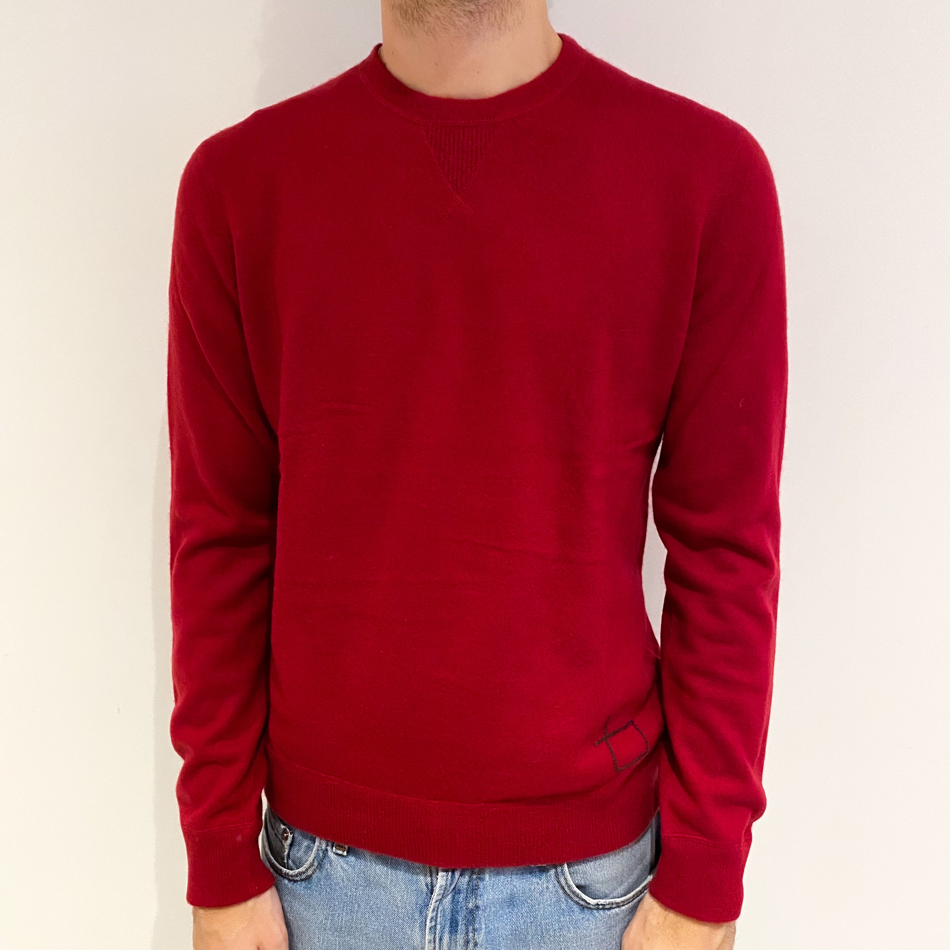 Men's Crimson Red Cashmere Crew Neck Jumper Medium