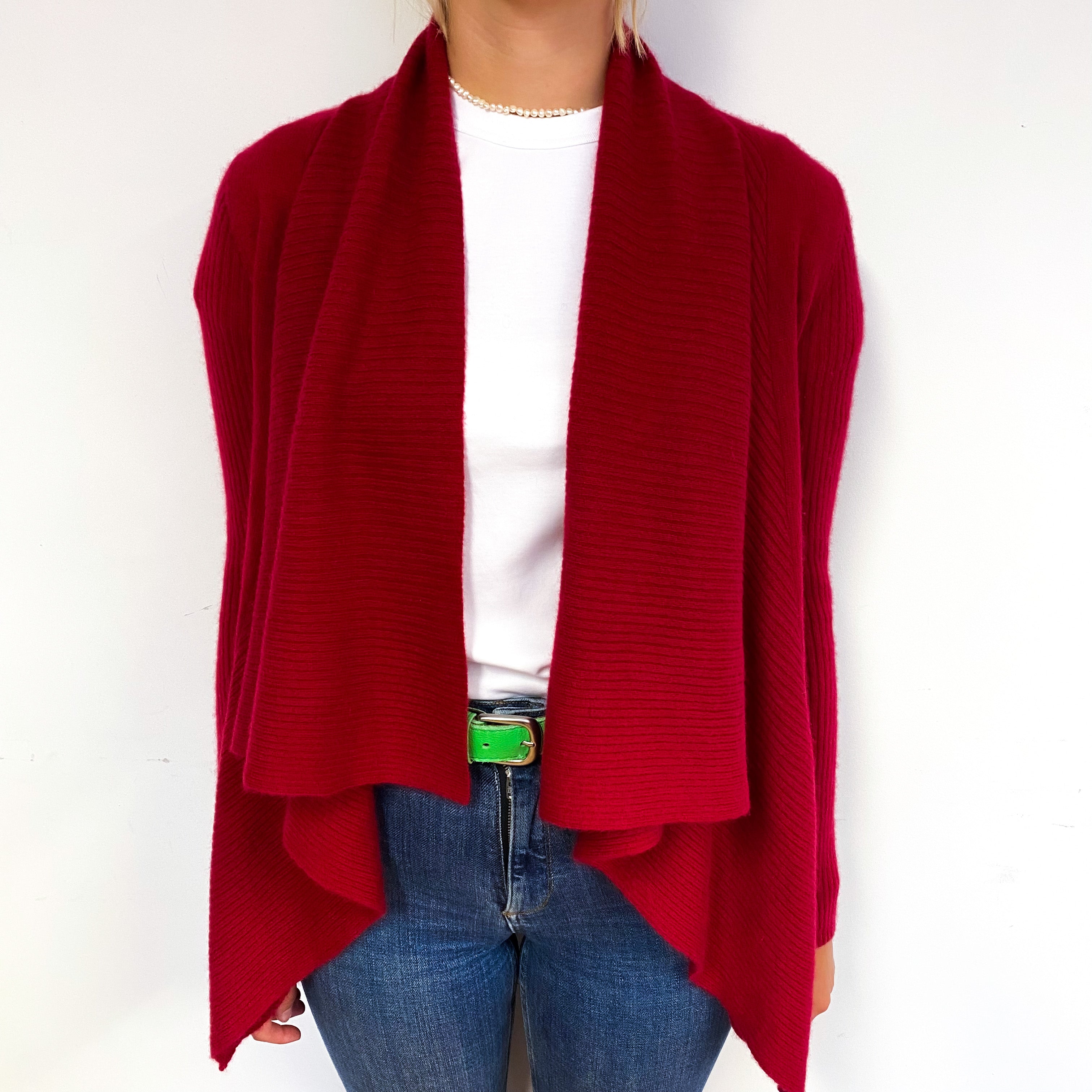 Crimson Red Cashmere Waterfall Cardigan Small