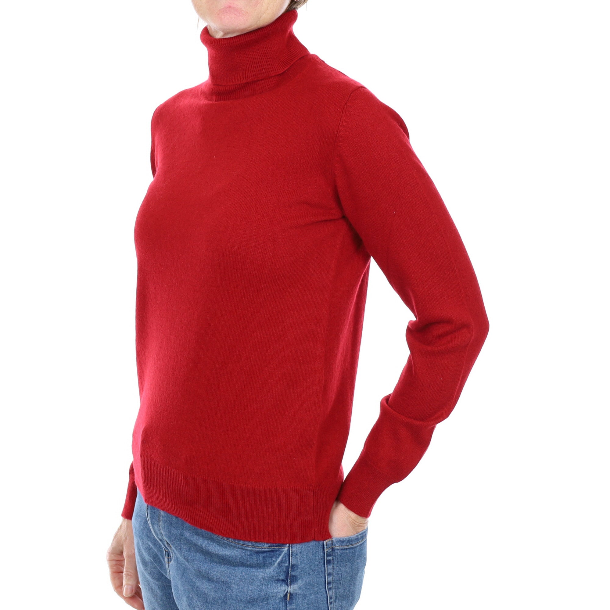 Crimson Red Cashmere Polo Neck Jumper Small