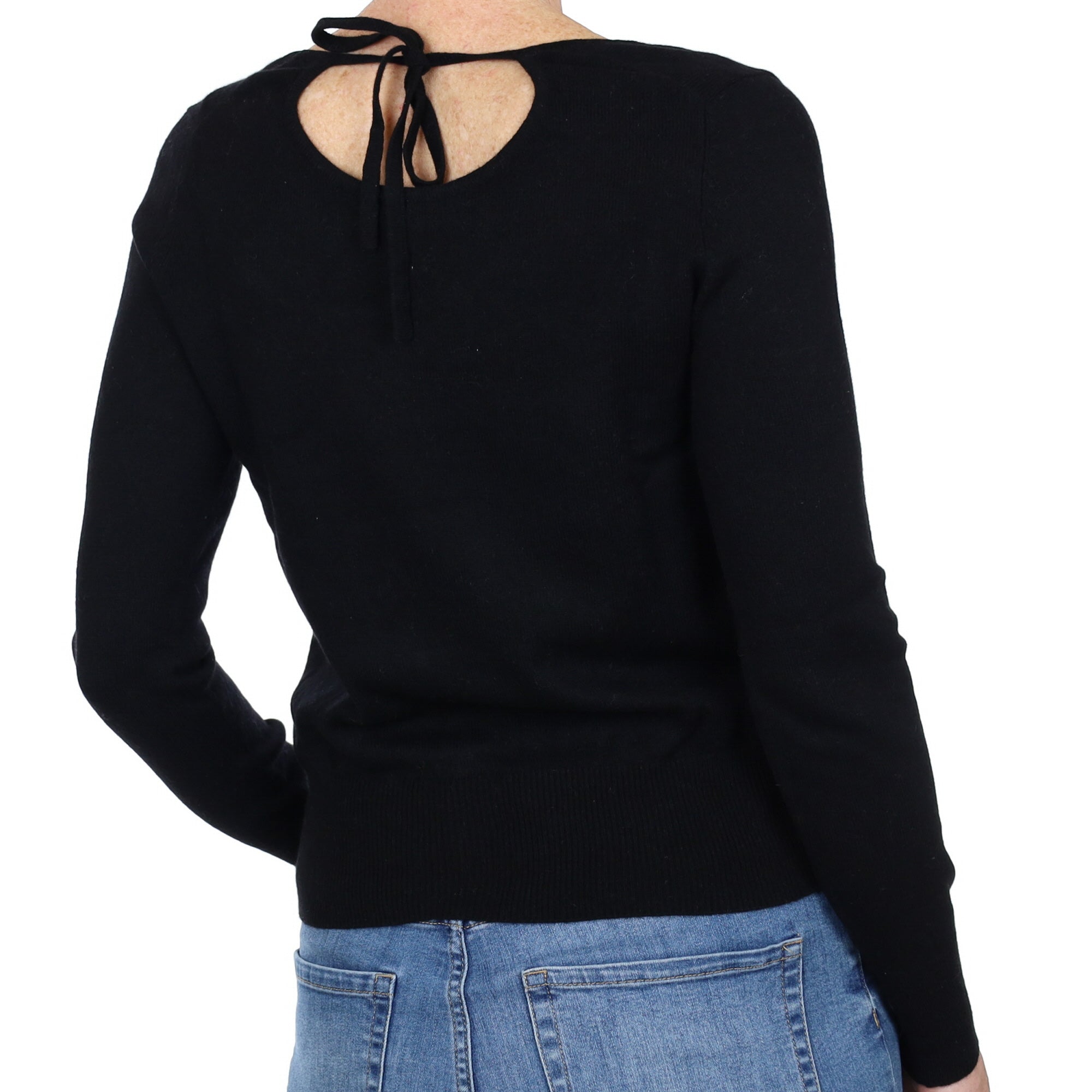 Black Keyhole Back Cashmere Scoop Neck Jumper Small
