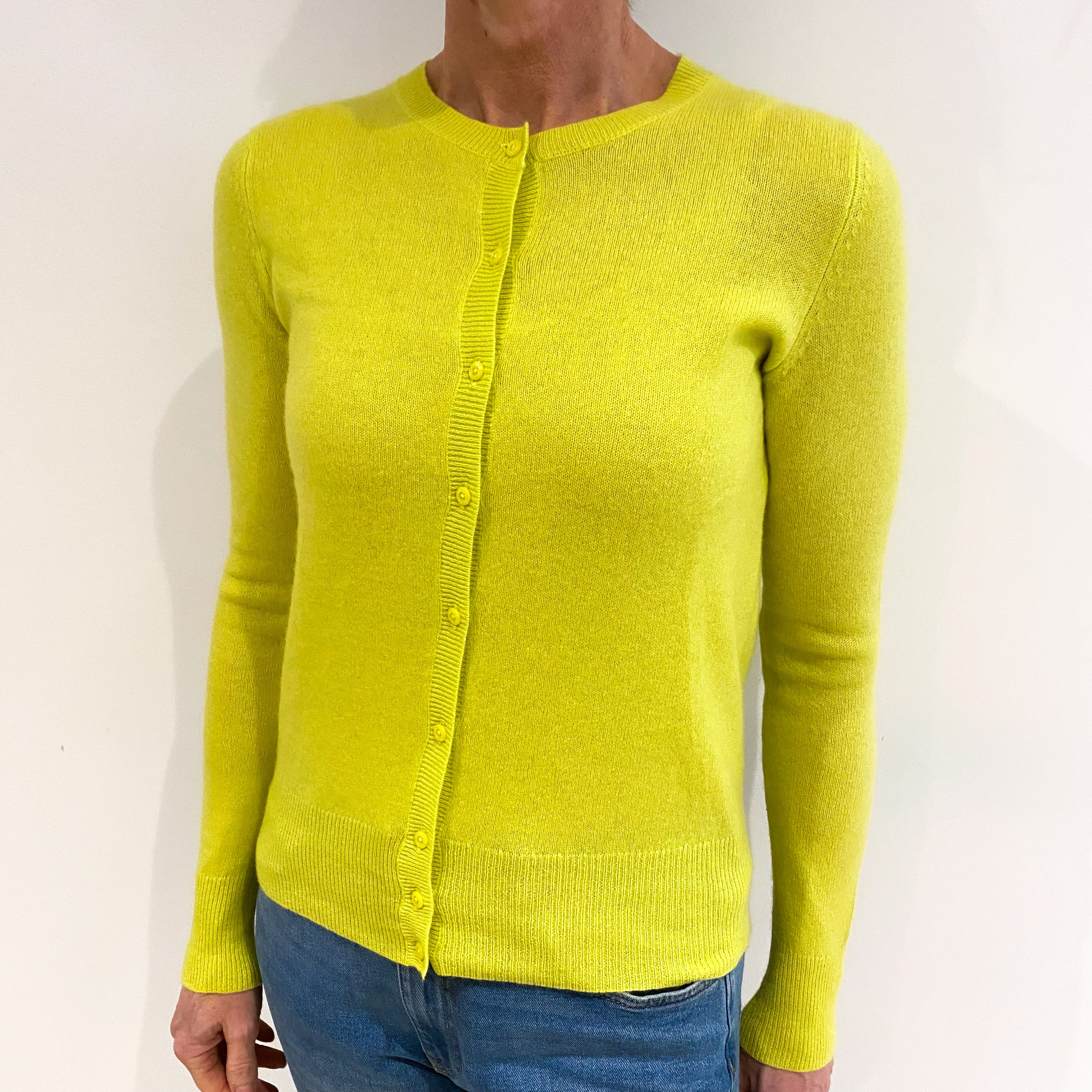 Neon Yellow Cashmere Crew Neck Cardigan Small