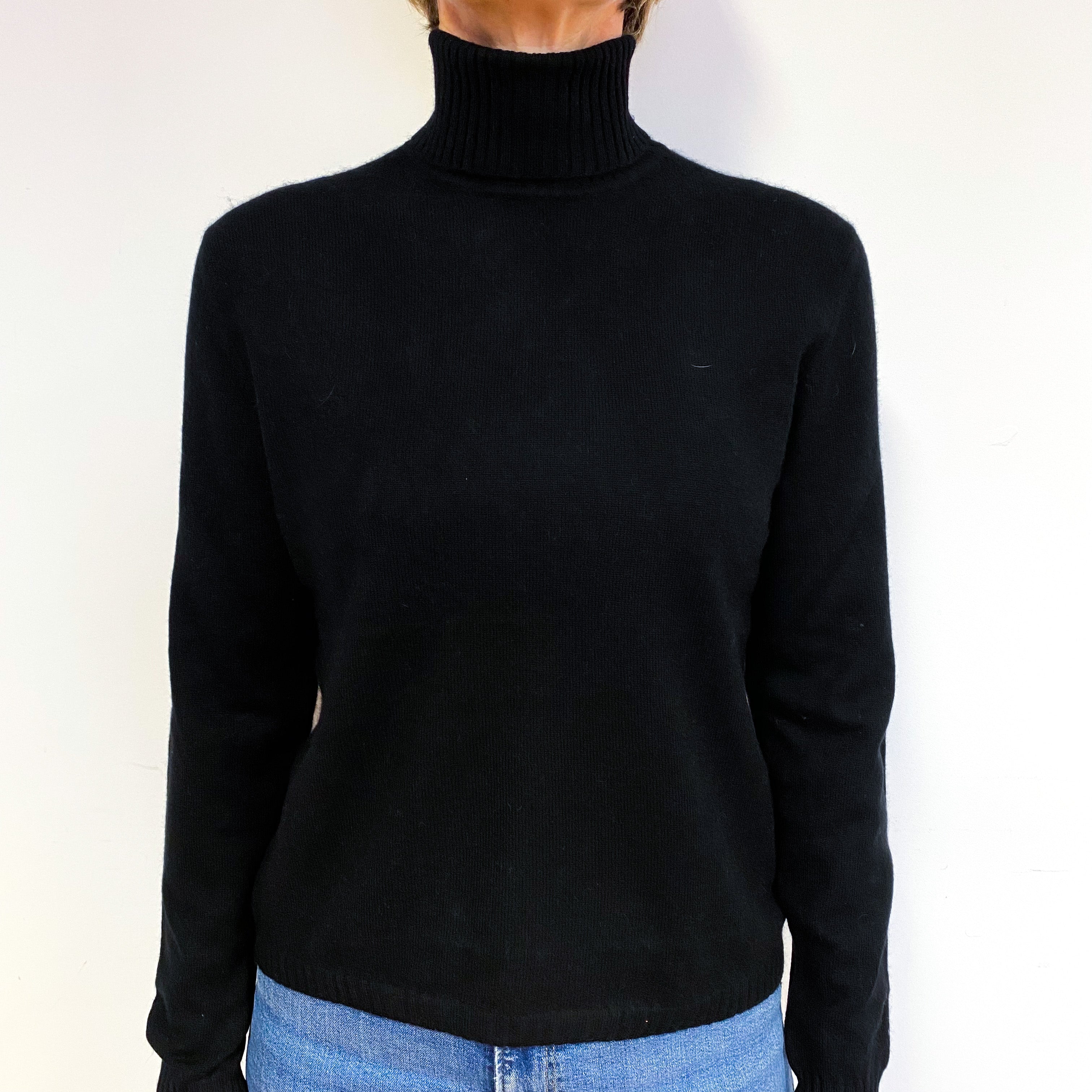 Black Cashmere Polo Neck Jumper Medium
