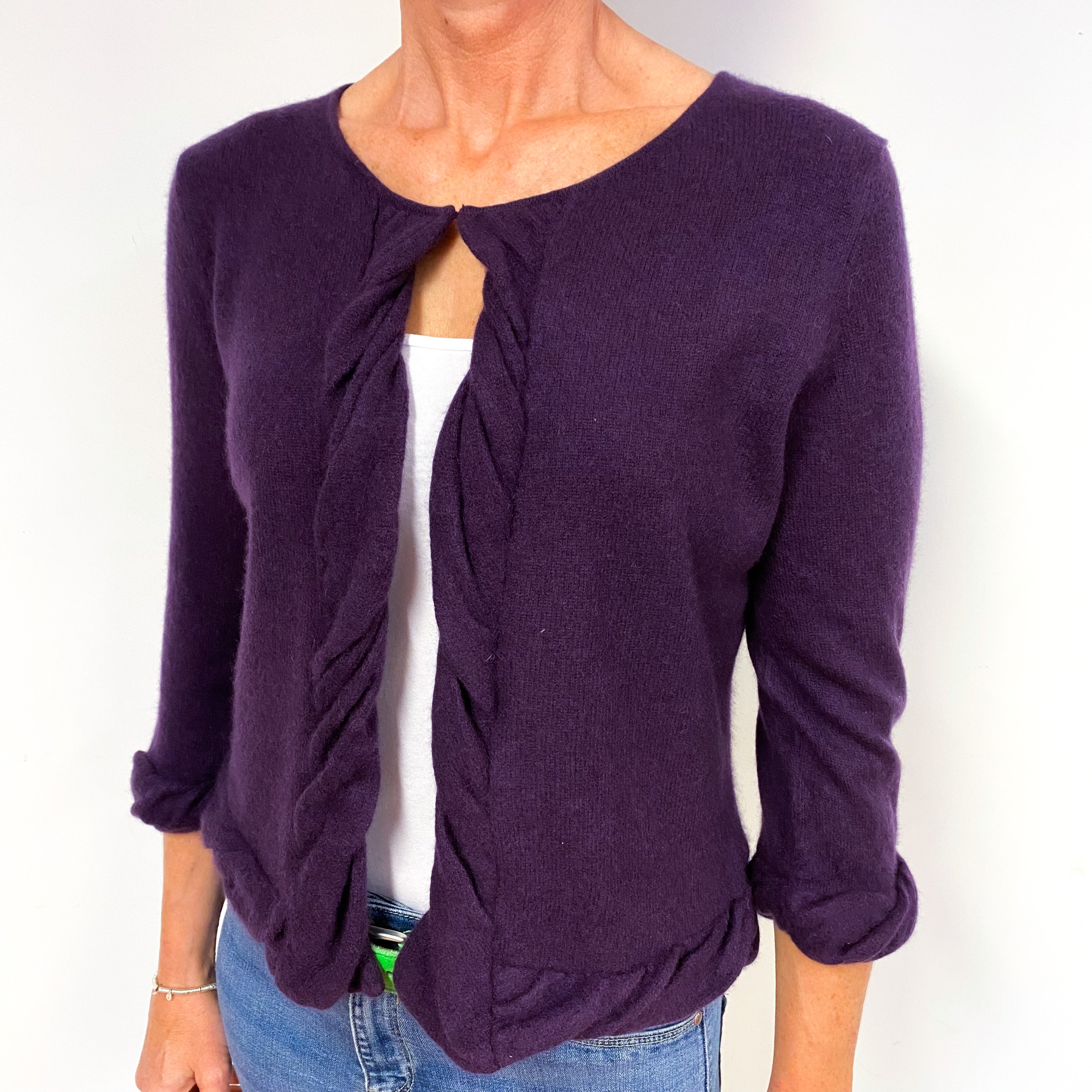 Iris Purple 3/4 Sleeve Cashmere Twist Edge Cardigan Medium