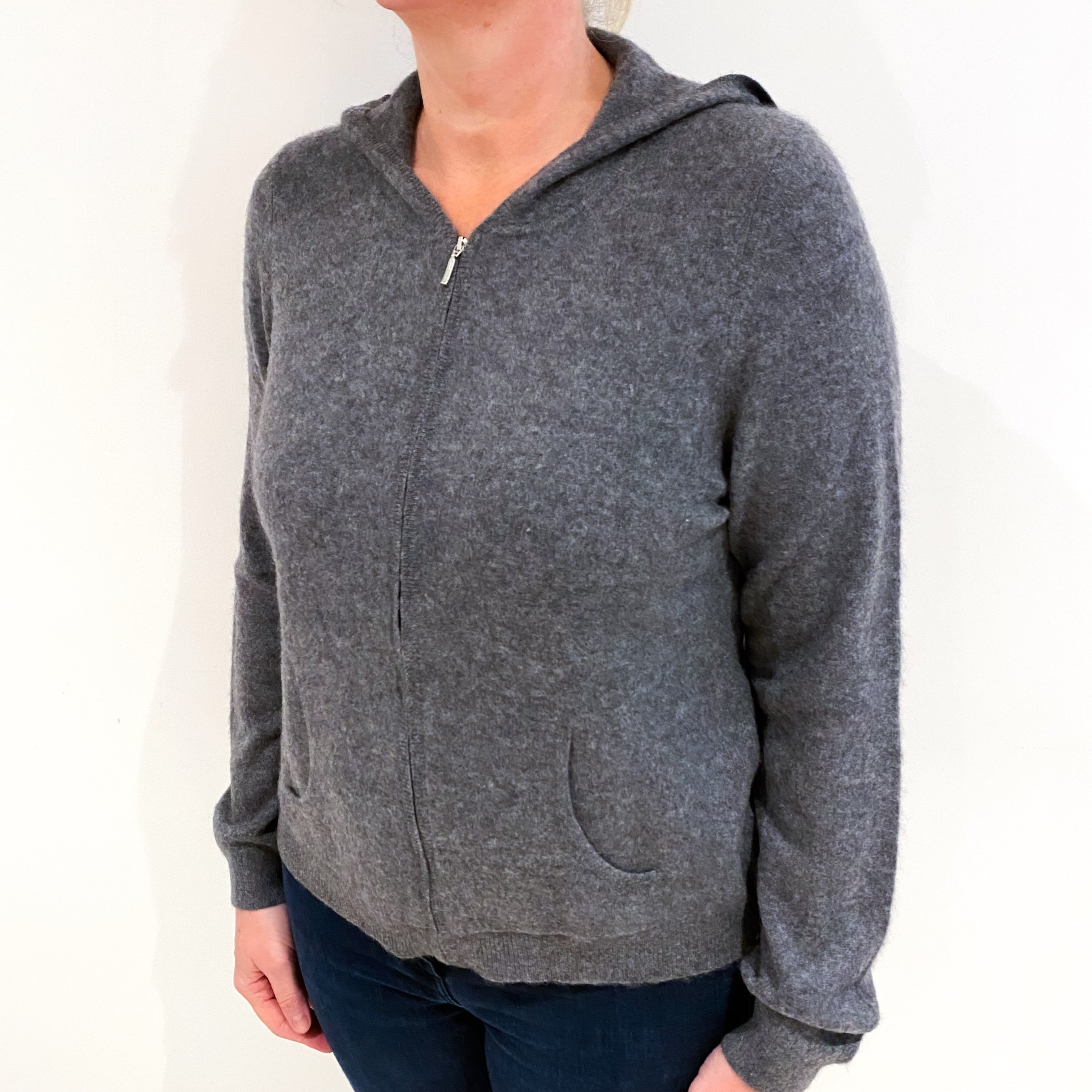 Slate Grey Cashmere Zip Up Hoodie Large