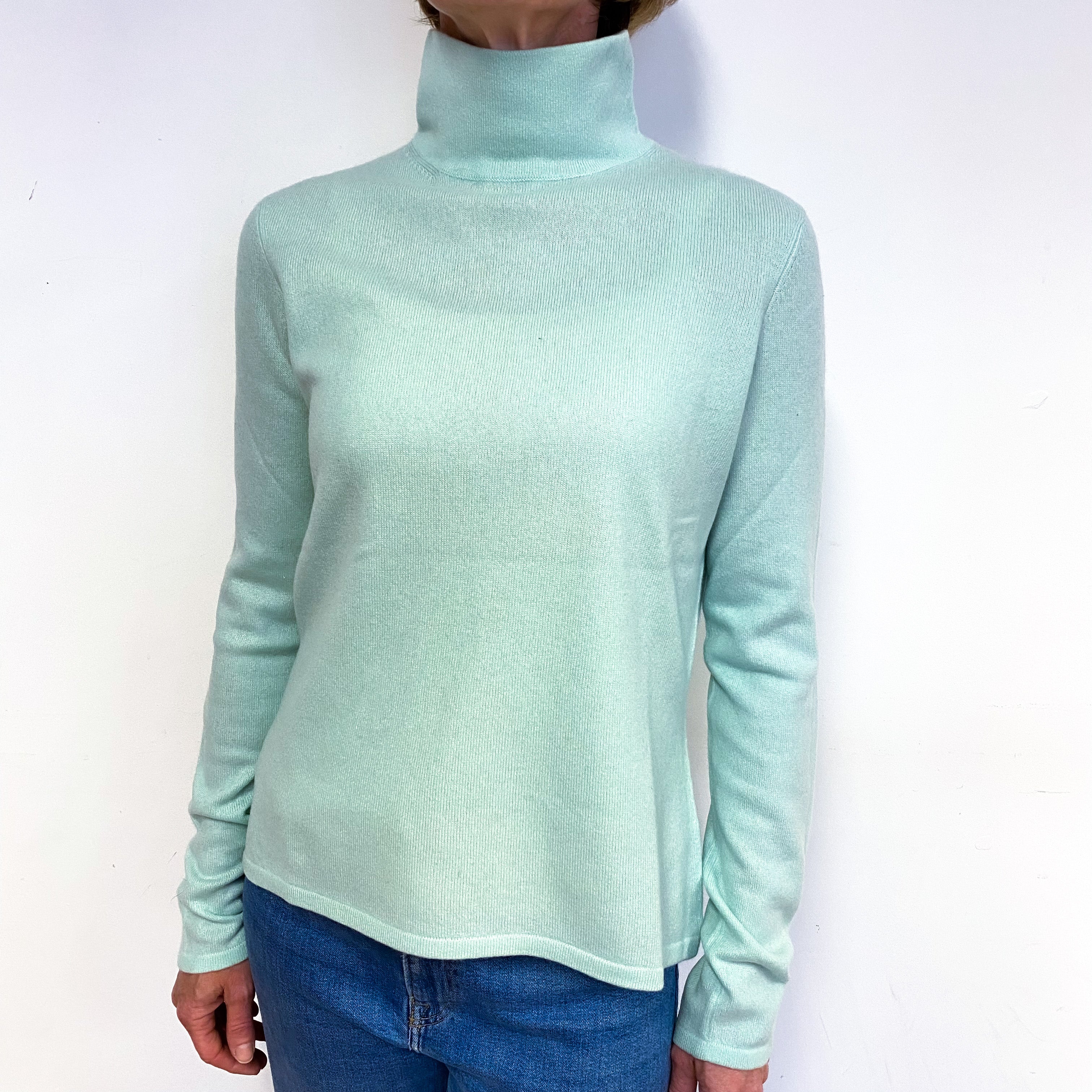 Mint Green Cashmere Turtle Neck Jumper Medium